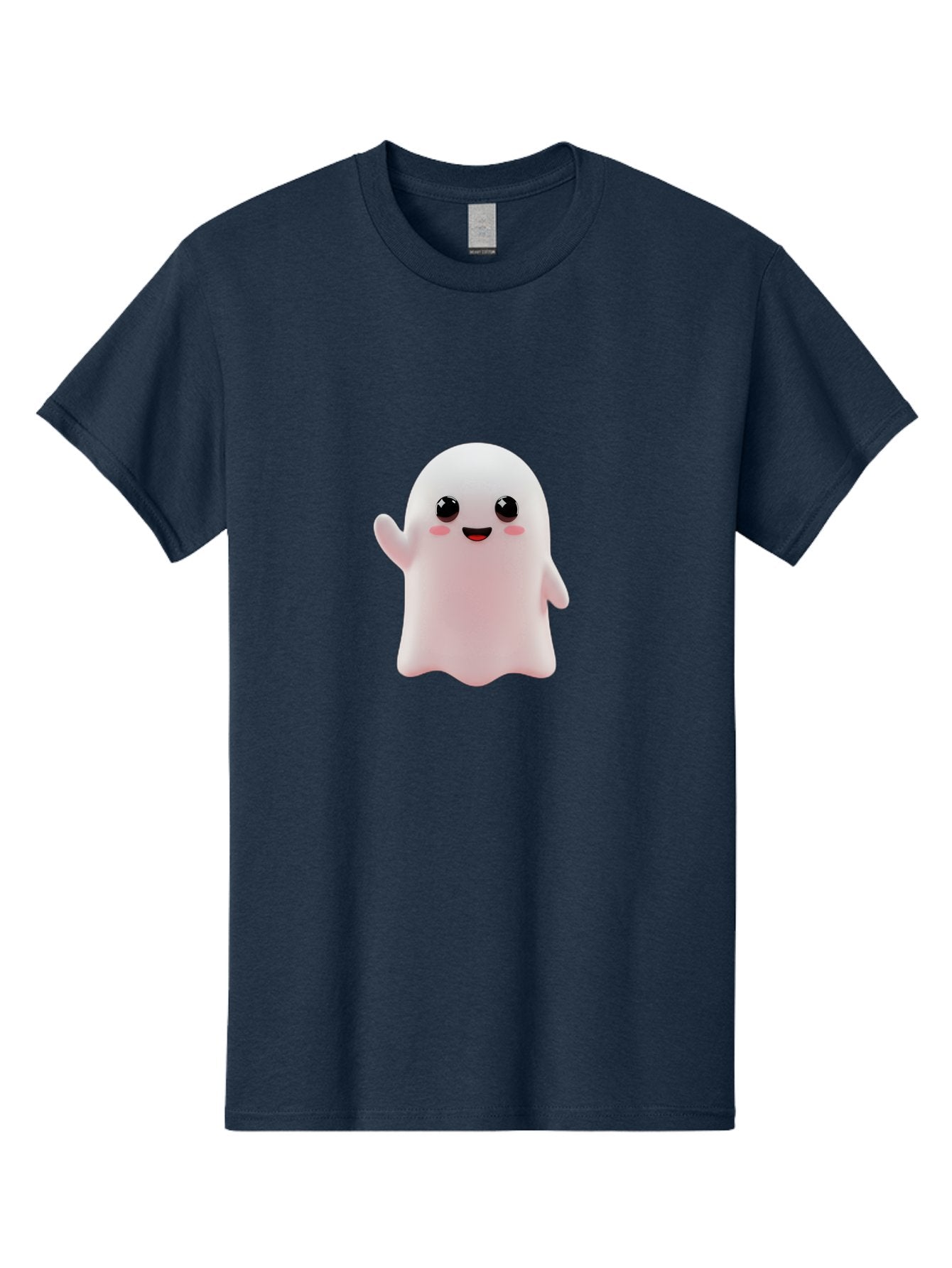Cute-Ghost Men'S Graphic Tee, 100% Cotton, Comfortable Casual Summer Wear, Machine Washable, Happy Ghost, Cartoon Character, Friendly Spirit, Kawaii Design, Smiling Face, Waving Hand, Adorable Illustration, Cute Eyes, Playful Gesture, Bac963 3