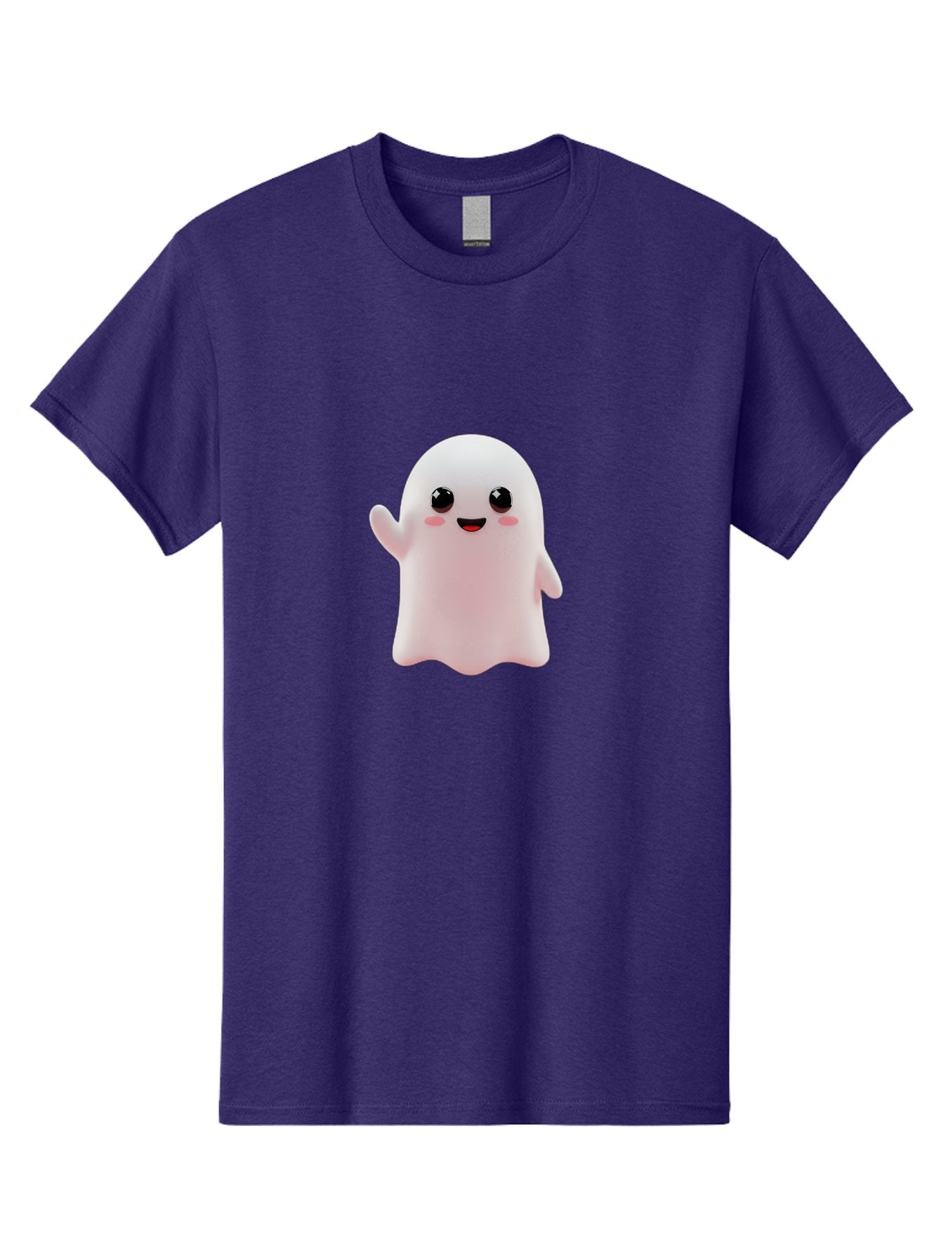 Cute-Ghost Men'S Graphic Tee, 100% Cotton, Comfortable Casual Summer Wear, Machine Washable, Happy Ghost, Cartoon Character, Friendly Spirit, Kawaii Design, Smiling Face, Waving Hand, Adorable Illustration, Cute Eyes, Playful Gesture, Bac963