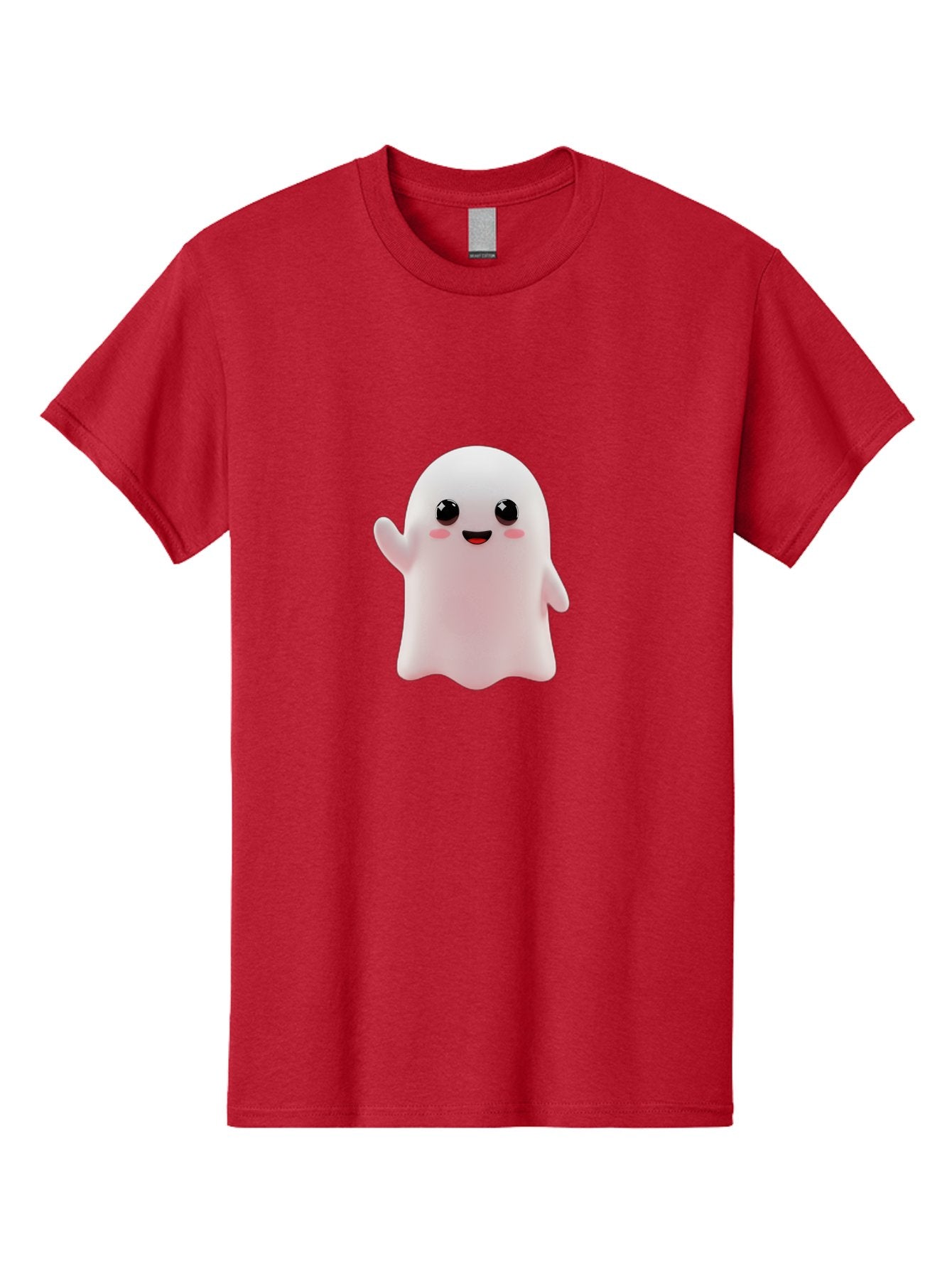 Cute-Ghost Men'S Graphic Tee, 100% Cotton, Comfortable Casual Summer Wear, Machine Washable, Happy Ghost, Cartoon Character, Friendly Spirit, Kawaii Design, Smiling Face, Waving Hand, Adorable Illustration, Cute Eyes, Playful Gesture, Bac963 4