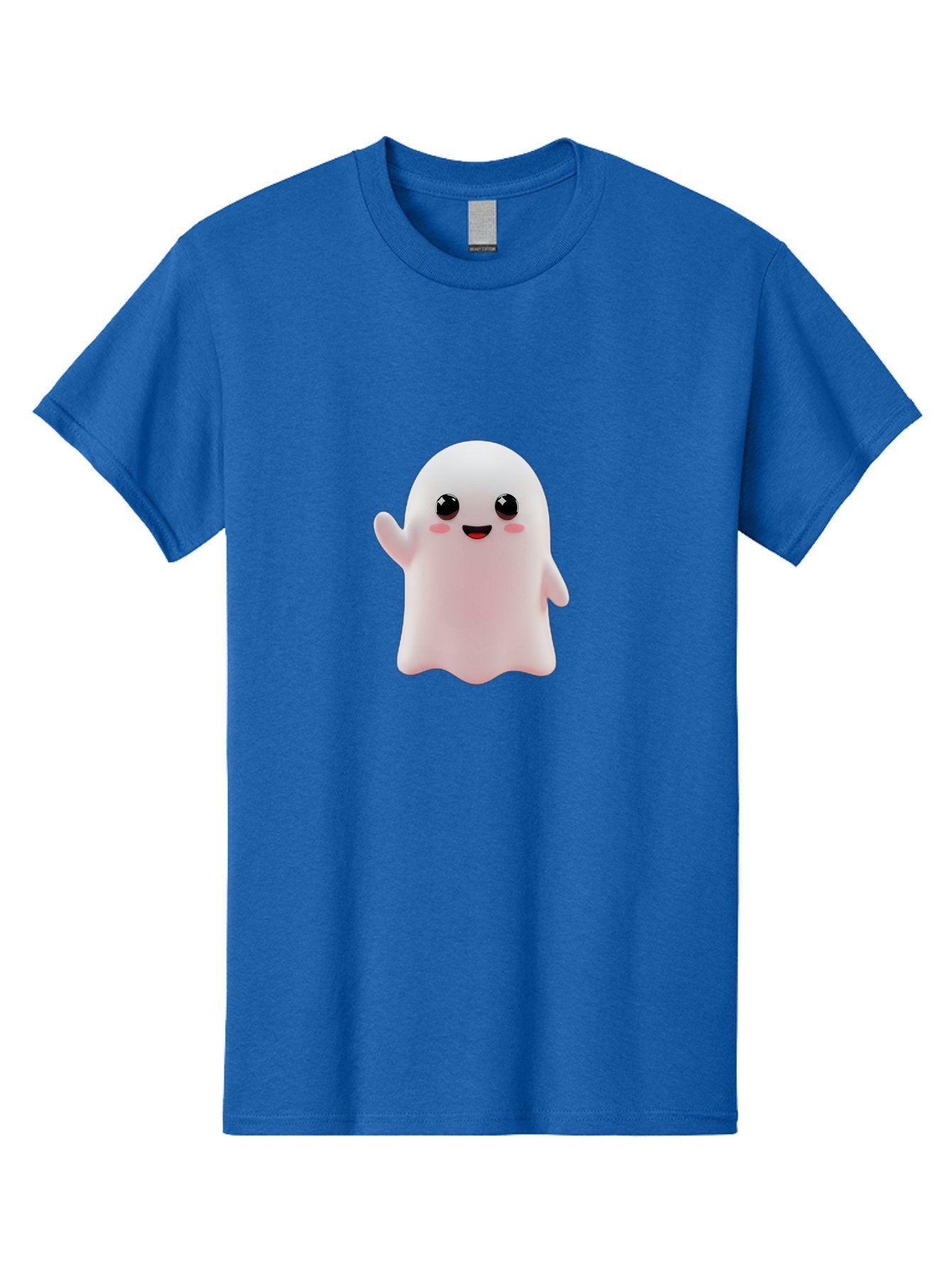 Cute-Ghost Men'S Graphic Tee, 100% Cotton, Comfortable Casual Summer Wear, Machine Washable, Happy Ghost, Cartoon Character, Friendly Spirit, Kawaii Design, Smiling Face, Waving Hand, Adorable Illustration, Cute Eyes, Playful Gesture, Bac963 15