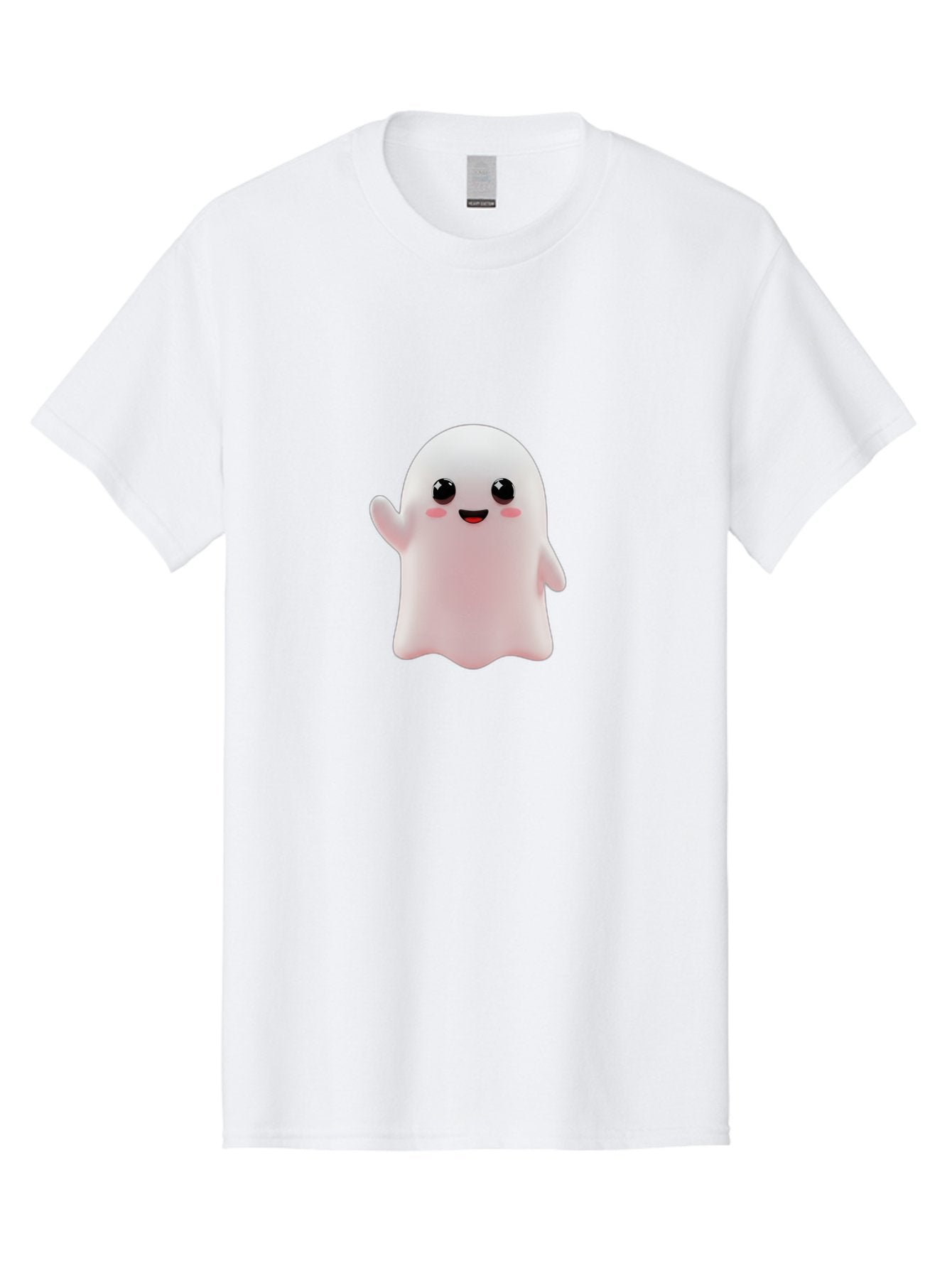 Cute-Ghost Men'S Graphic Tee, 100% Cotton, Comfortable Casual Summer Wear, Machine Washable, Happy Ghost, Cartoon Character, Friendly Spirit, Kawaii Design, Smiling Face, Waving Hand, Adorable Illustration, Cute Eyes, Playful Gesture, Bac963 10