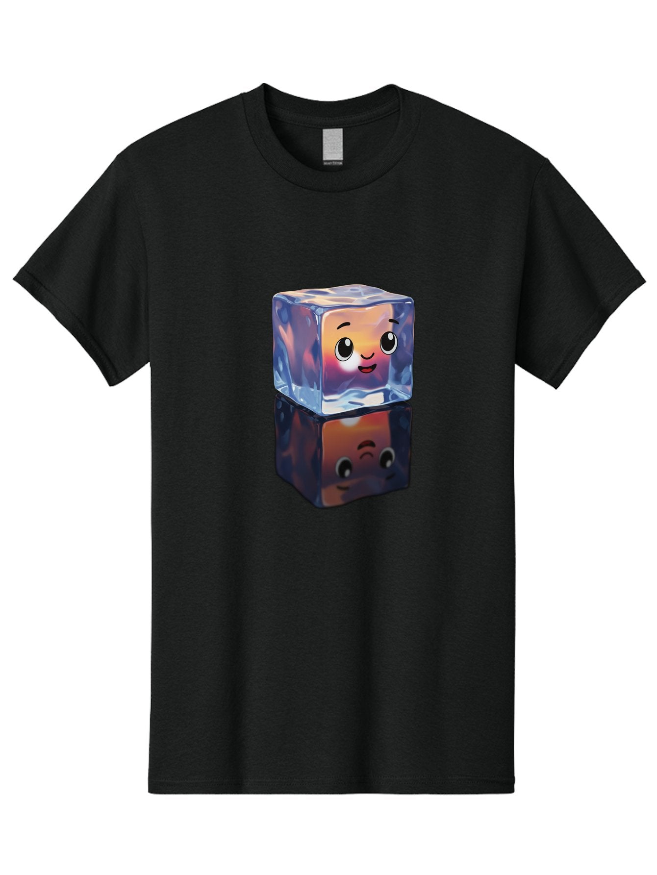 Cute-Ice-Cube Men'S Graphic Tee, 100% Cotton, Comfortable Casual Summer Wear, Machine Washable, Ice Cube, Cute Expression, Smiley Face, Cartoon Character, Digital Illustration, Emoji, Reflection, Transparent, Frosty, Fun, Kawaii, Emoticon, Bac964 13
