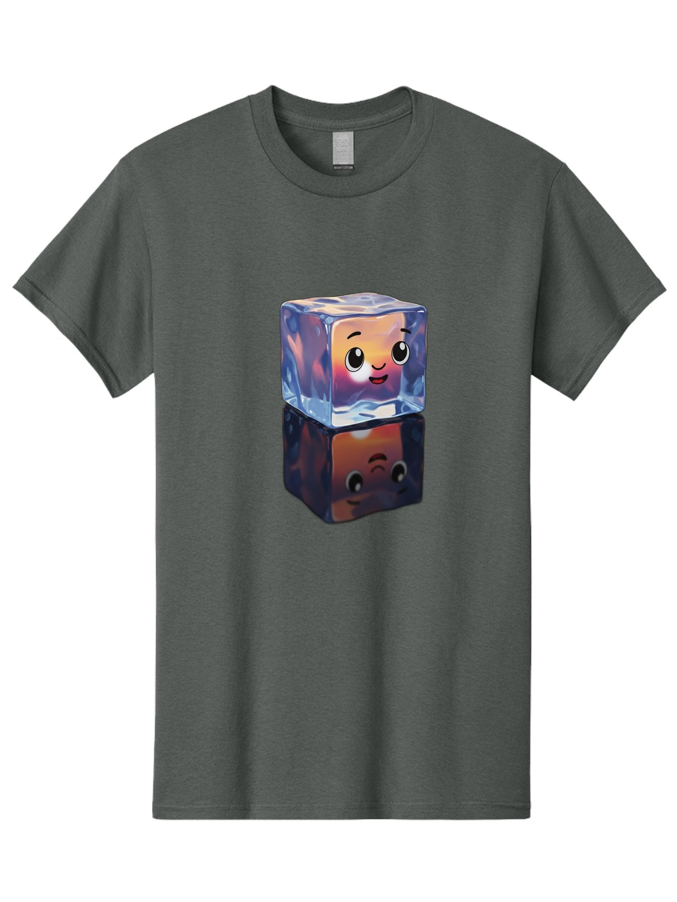 Cute-Ice-Cube Men'S Graphic Tee, 100% Cotton, Comfortable Casual Summer Wear, Machine Washable, Ice Cube, Cute Expression, Smiley Face, Cartoon Character, Digital Illustration, Emoji, Reflection, Transparent, Frosty, Fun, Kawaii, Emoticon, Bac964 11