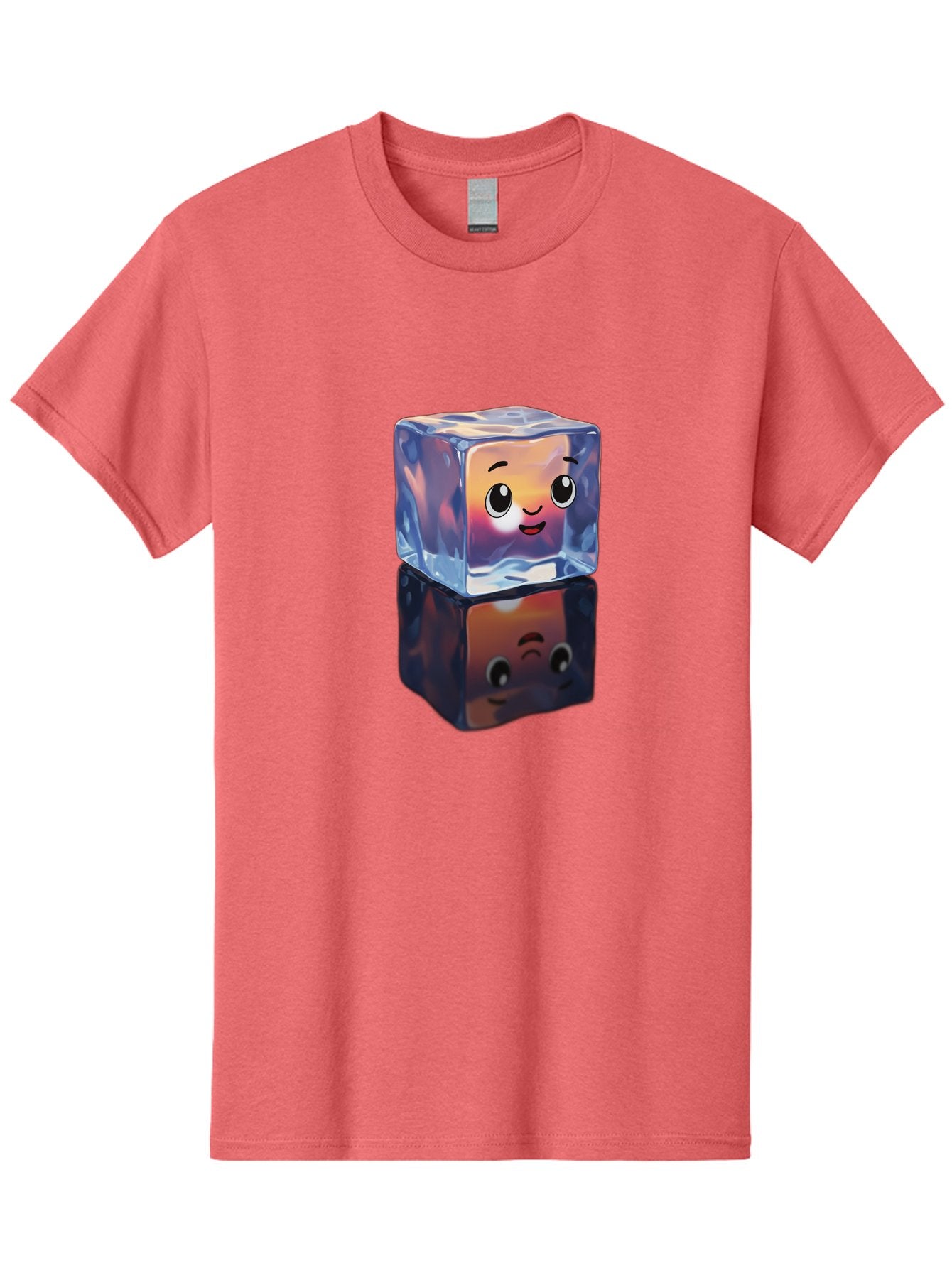 Cute-Ice-Cube Men'S Graphic Tee, 100% Cotton, Comfortable Casual Summer Wear, Machine Washable, Ice Cube, Cute Expression, Smiley Face, Cartoon Character, Digital Illustration, Emoji, Reflection, Transparent, Frosty, Fun, Kawaii, Emoticon, Bac964