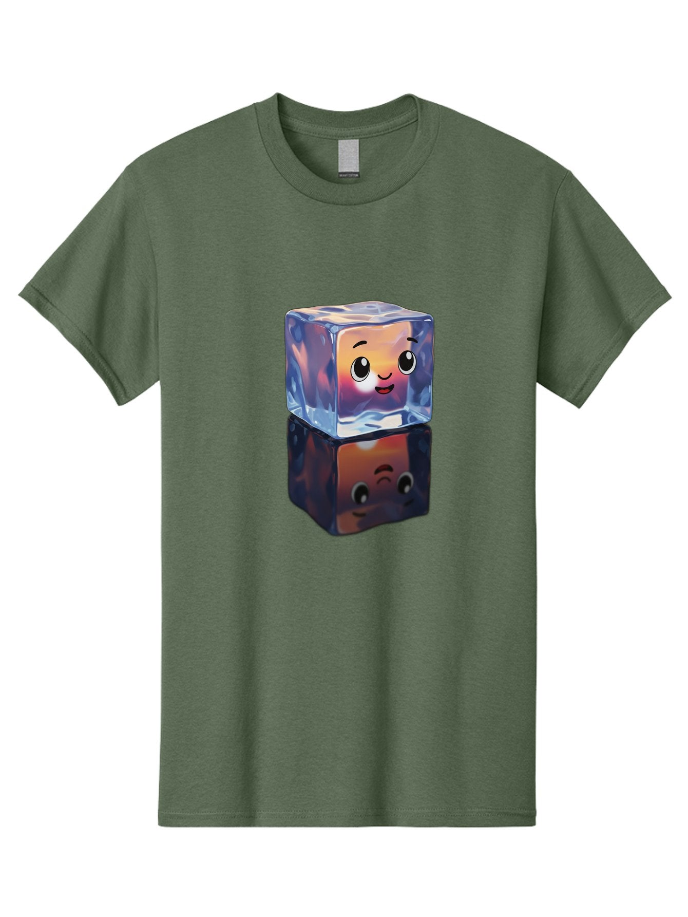 Cute-Ice-Cube Men'S Graphic Tee, 100% Cotton, Comfortable Casual Summer Wear, Machine Washable, Ice Cube, Cute Expression, Smiley Face, Cartoon Character, Digital Illustration, Emoji, Reflection, Transparent, Frosty, Fun, Kawaii, Emoticon, Bac964 14