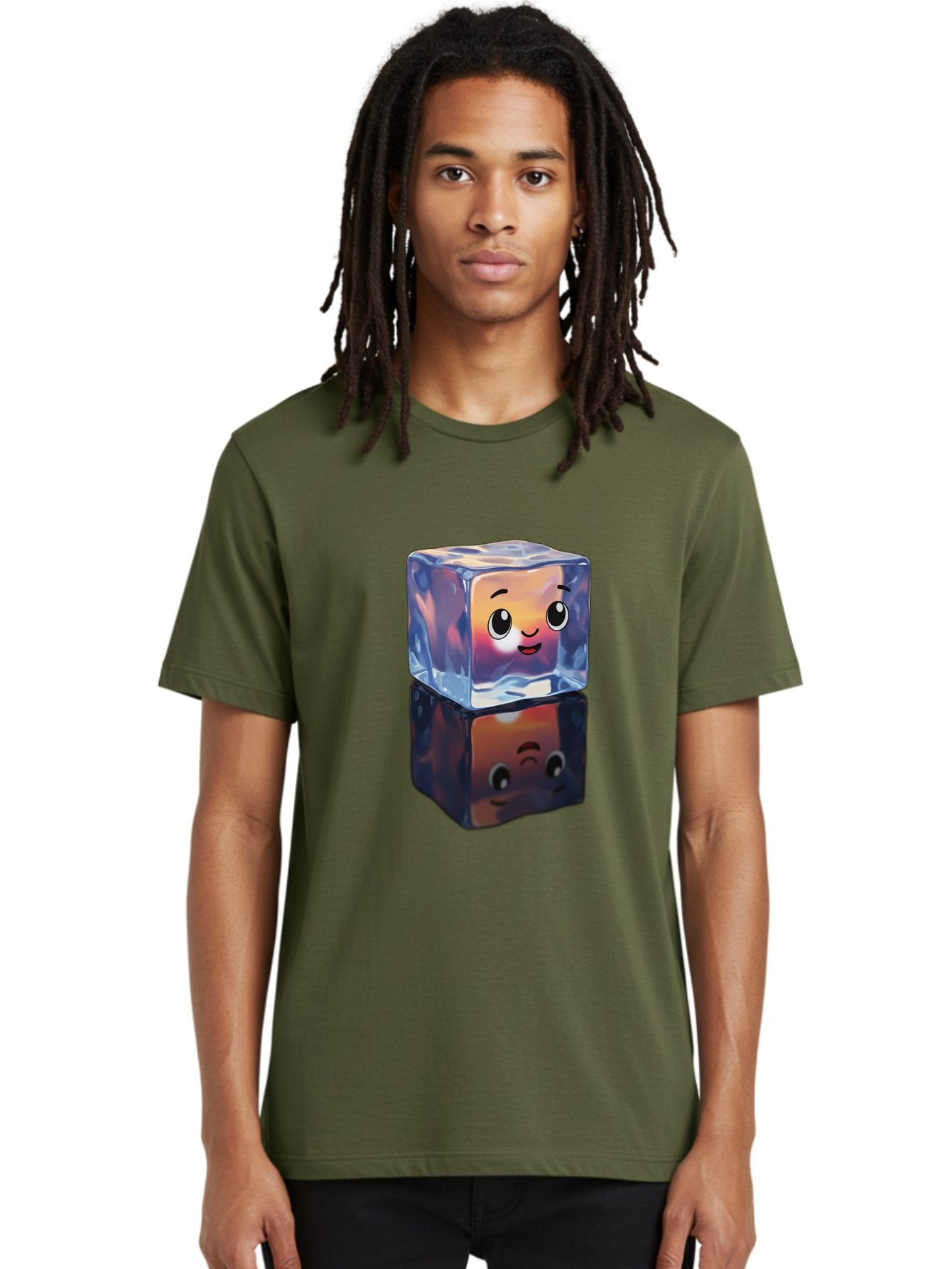 Cute-Ice-Cube Men'S Graphic Tee, 100% Cotton, Comfortable Casual Summer Wear, Machine Washable, Ice Cube, Cute Expression, Smiley Face, Cartoon Character, Digital Illustration, Emoji, Reflection, Transparent, Frosty, Fun, Kawaii, Emoticon, Bac964 29