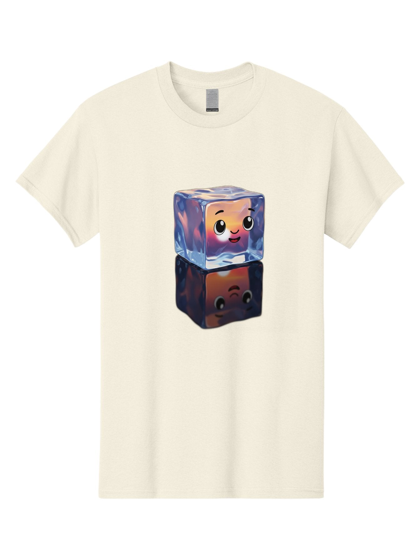 Cute-Ice-Cube Men'S Graphic Tee, 100% Cotton, Comfortable Casual Summer Wear, Machine Washable, Ice Cube, Cute Expression, Smiley Face, Cartoon Character, Digital Illustration, Emoji, Reflection, Transparent, Frosty, Fun, Kawaii, Emoticon, Bac964