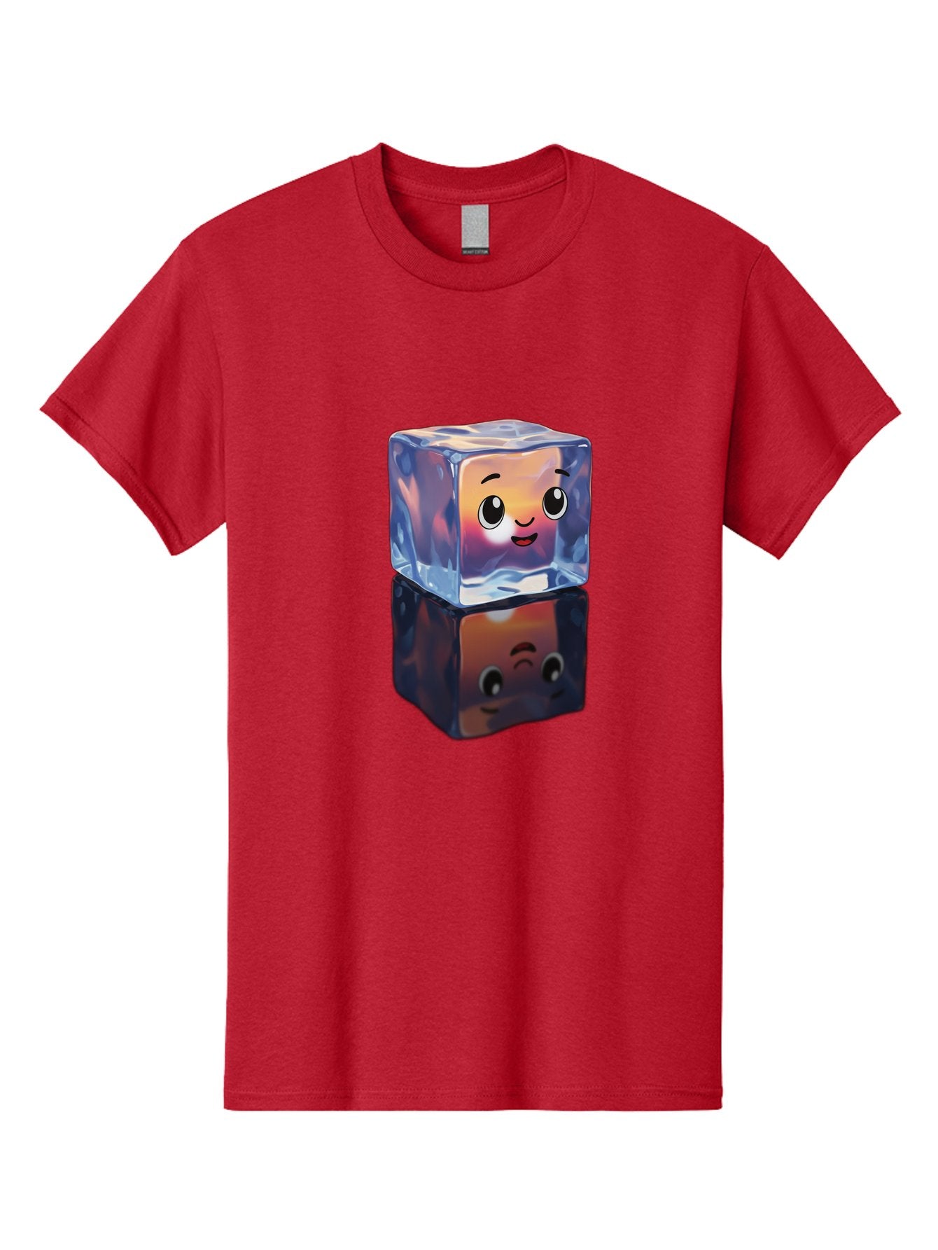 Cute-Ice-Cube Men'S Graphic Tee, 100% Cotton, Comfortable Casual Summer Wear, Machine Washable, Ice Cube, Cute Expression, Smiley Face, Cartoon Character, Digital Illustration, Emoji, Reflection, Transparent, Frosty, Fun, Kawaii, Emoticon, Bac964 8