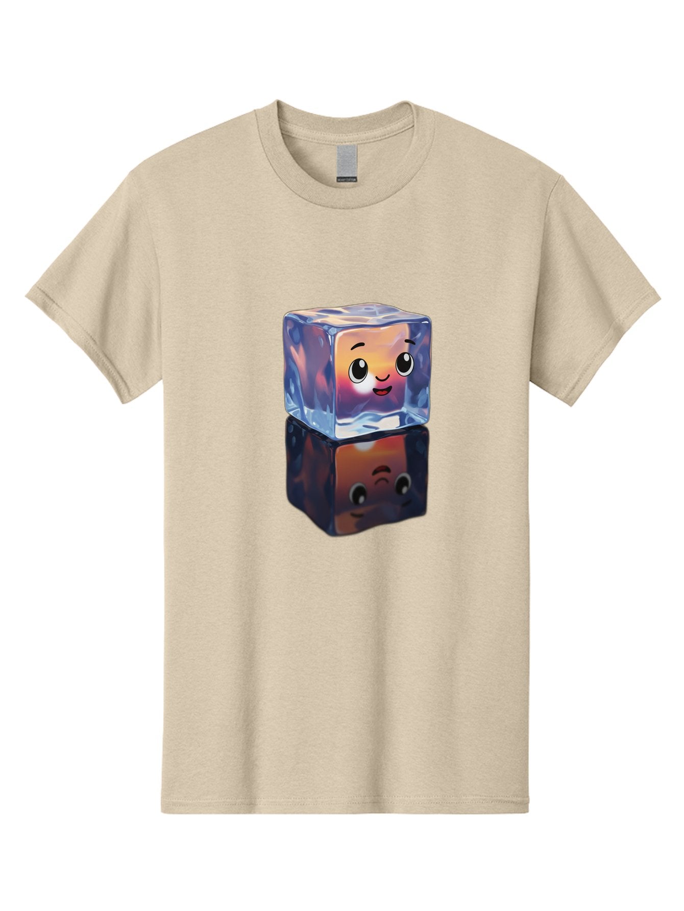 Cute-Ice-Cube Men'S Graphic Tee, 100% Cotton, Comfortable Casual Summer Wear, Machine Washable, Ice Cube, Cute Expression, Smiley Face, Cartoon Character, Digital Illustration, Emoji, Reflection, Transparent, Frosty, Fun, Kawaii, Emoticon, Bac964 6