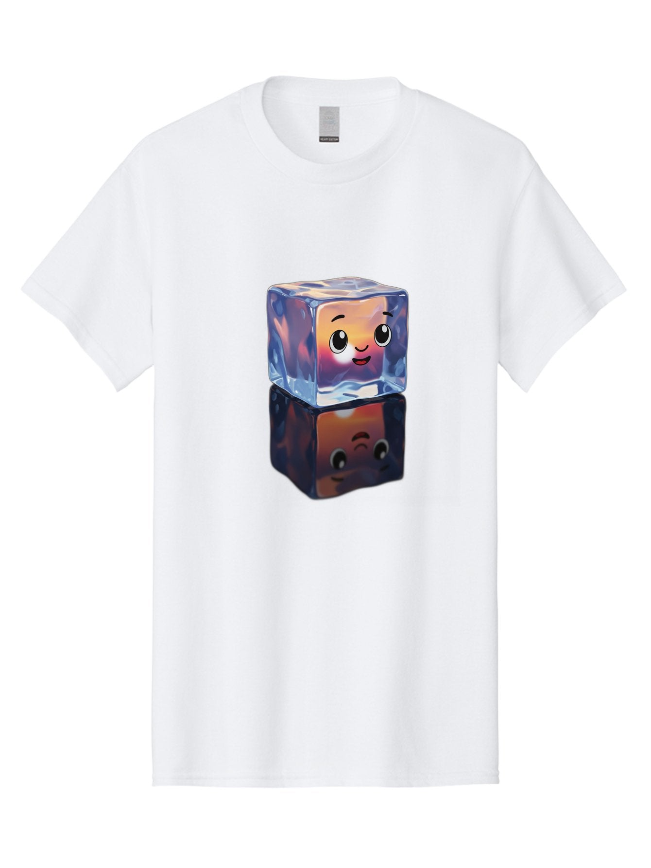 Cute-Ice-Cube Men'S Graphic Tee, 100% Cotton, Comfortable Casual Summer Wear, Machine Washable, Ice Cube, Cute Expression, Smiley Face, Cartoon Character, Digital Illustration, Emoji, Reflection, Transparent, Frosty, Fun, Kawaii, Emoticon, Bac964 7
