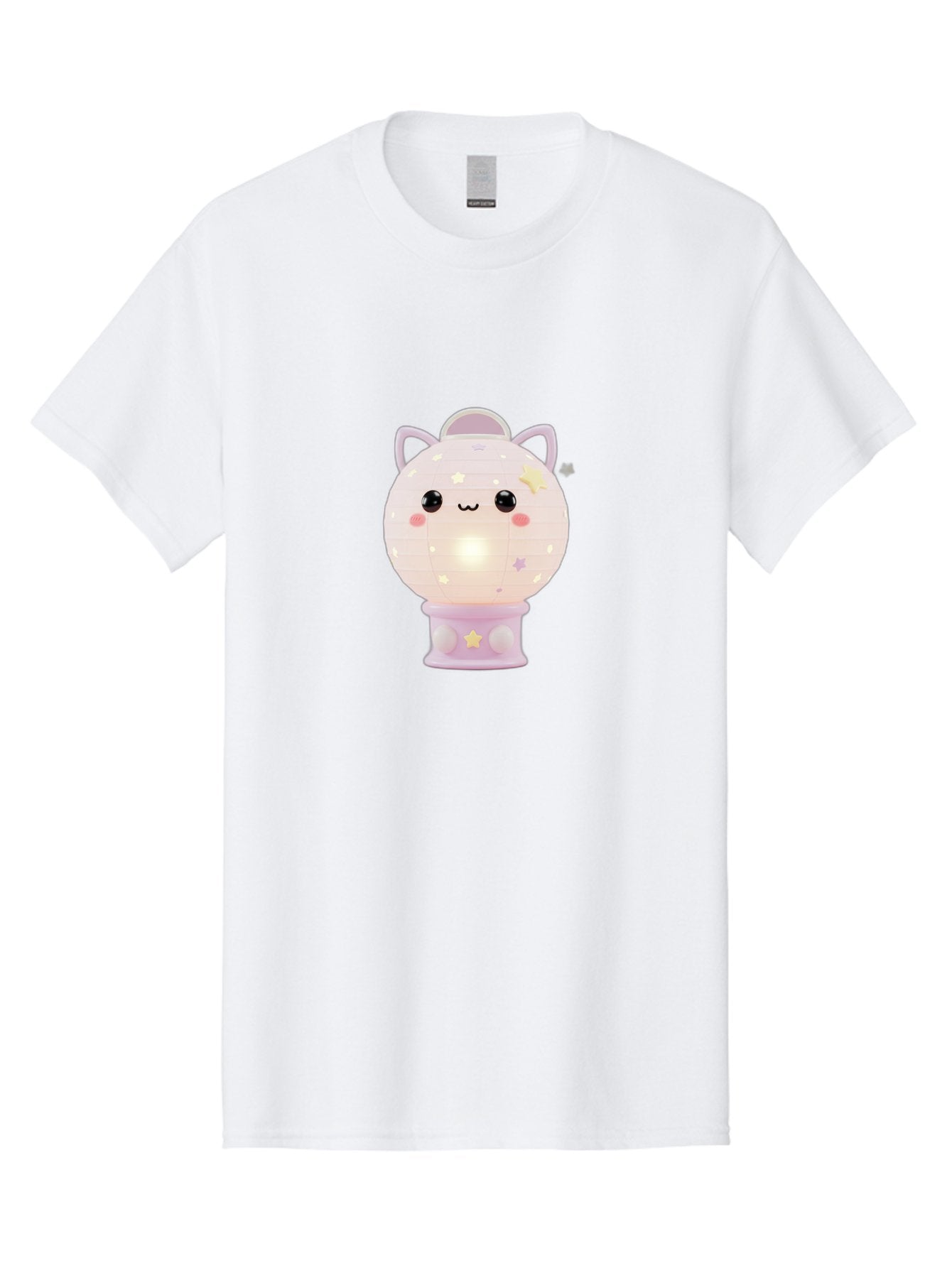 Cute-Kitty-Lamp Men'S Graphic Tee, 100% Cotton, Comfortable Casual Summer Wear, Machine Washable, Kawaii Lamp, Night Light, Cartoon Character, Cute Design, Soft Lighting, Pastel Colors, Adorable Face, Stars And Moons, Childrens Bedroom Decor, Bac965