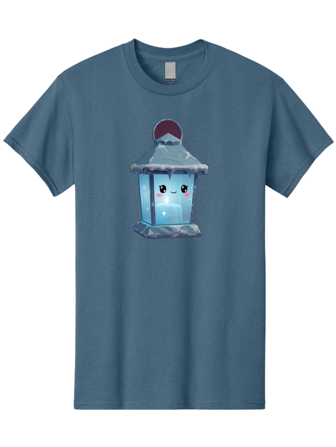 Cute-Lantern-2 Men'S Graphic Tee, 100% Cotton, Comfortable Casual Summer Wear, Machine Washable, Cute Lantern, Cartoon-Style Lantern, Smiling Face, Glowing Candle, Festive Atmosphere, Icy Blue, Sparkly, Adorable Character, Bac967
