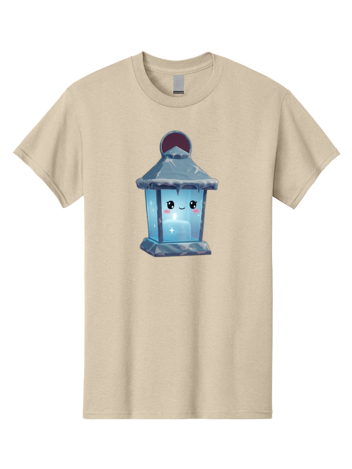 Cute-Lantern-2 Men'S Graphic Tee, 100% Cotton, Comfortable Casual Summer Wear, Machine Washable, Cute Lantern, Cartoon-Style Lantern, Smiling Face, Glowing Candle, Festive Atmosphere, Icy Blue, Sparkly, Adorable Character, Bac967 3