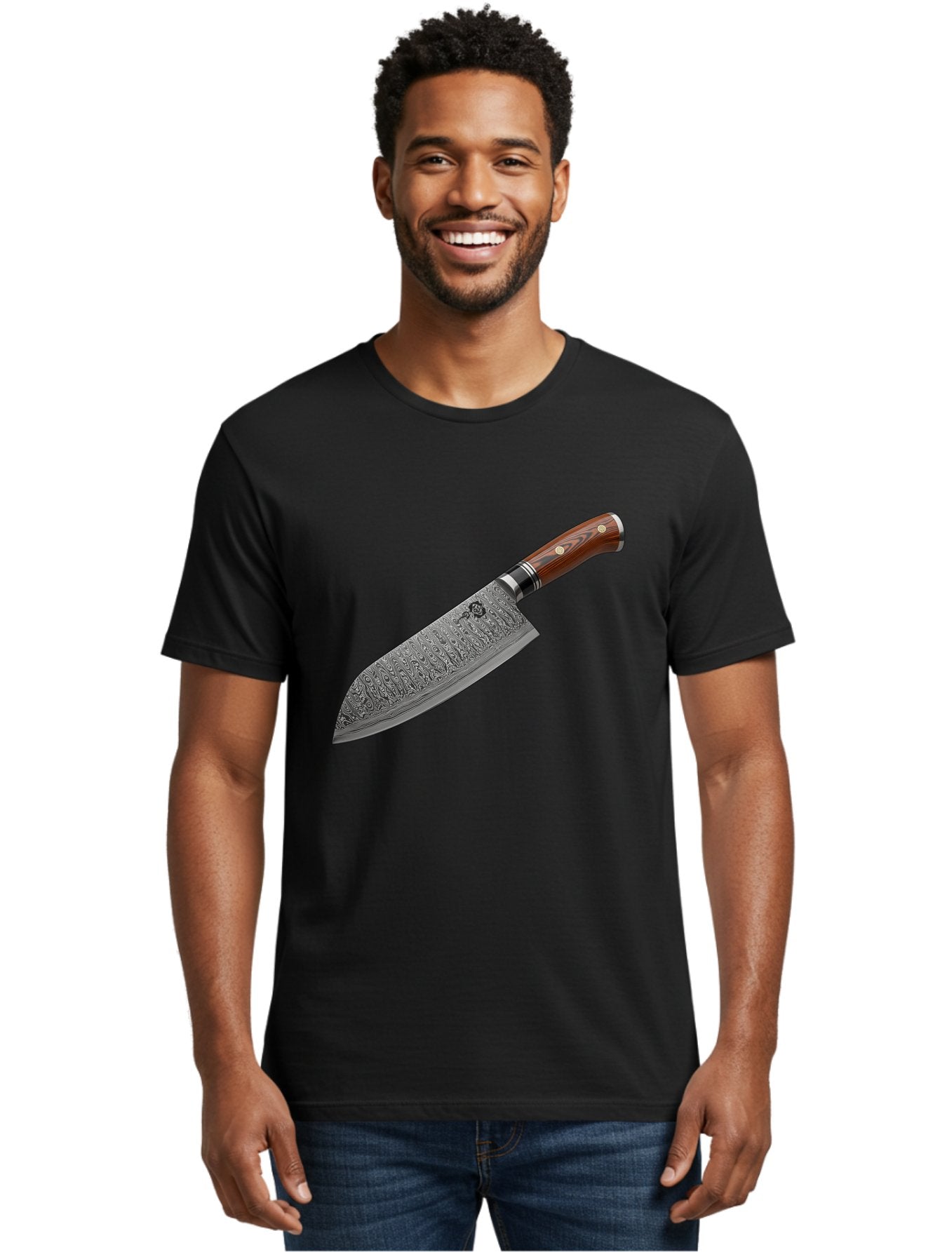 Damascus-Chef-S-Knife Men'S Graphic Tee, 100% Cotton, Comfortable Casual Summer Wear, Machine Washable, Damascus Steel Chef'S Knife, Kitchen Knife, Sharp Blade, Intricate Design, Wooden Handle, Brass Rivets, Chef'S Tool, Cutting Edge, Cookware Bac972 26