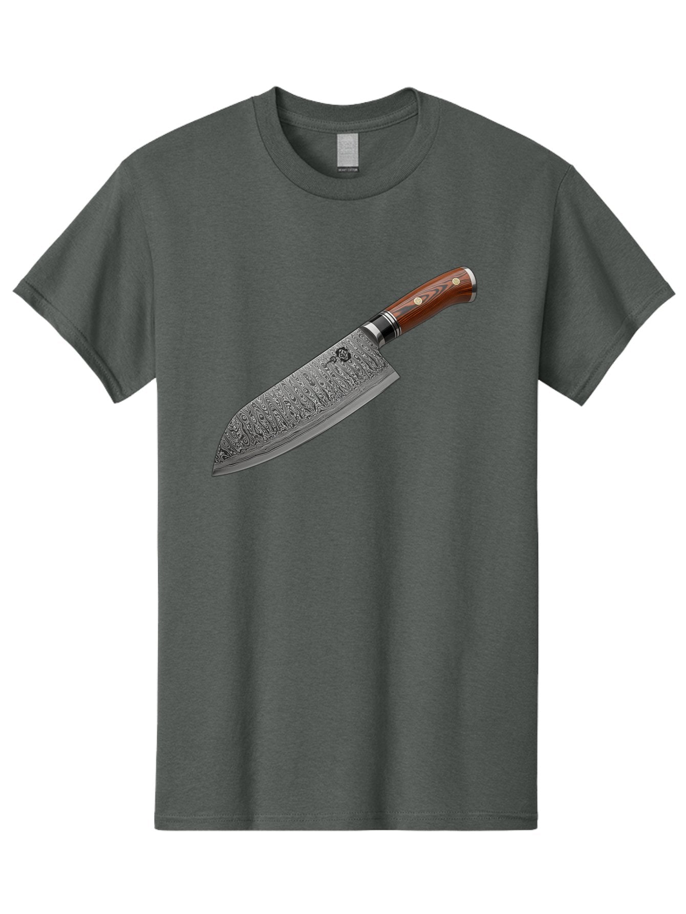 Damascus-Chef-S-Knife Men'S Graphic Tee, 100% Cotton, Comfortable Casual Summer Wear, Machine Washable, Damascus Steel Chef'S Knife, Kitchen Knife, Sharp Blade, Intricate Design, Wooden Handle, Brass Rivets, Chef'S Tool, Cutting Edge, Cookware Bac972