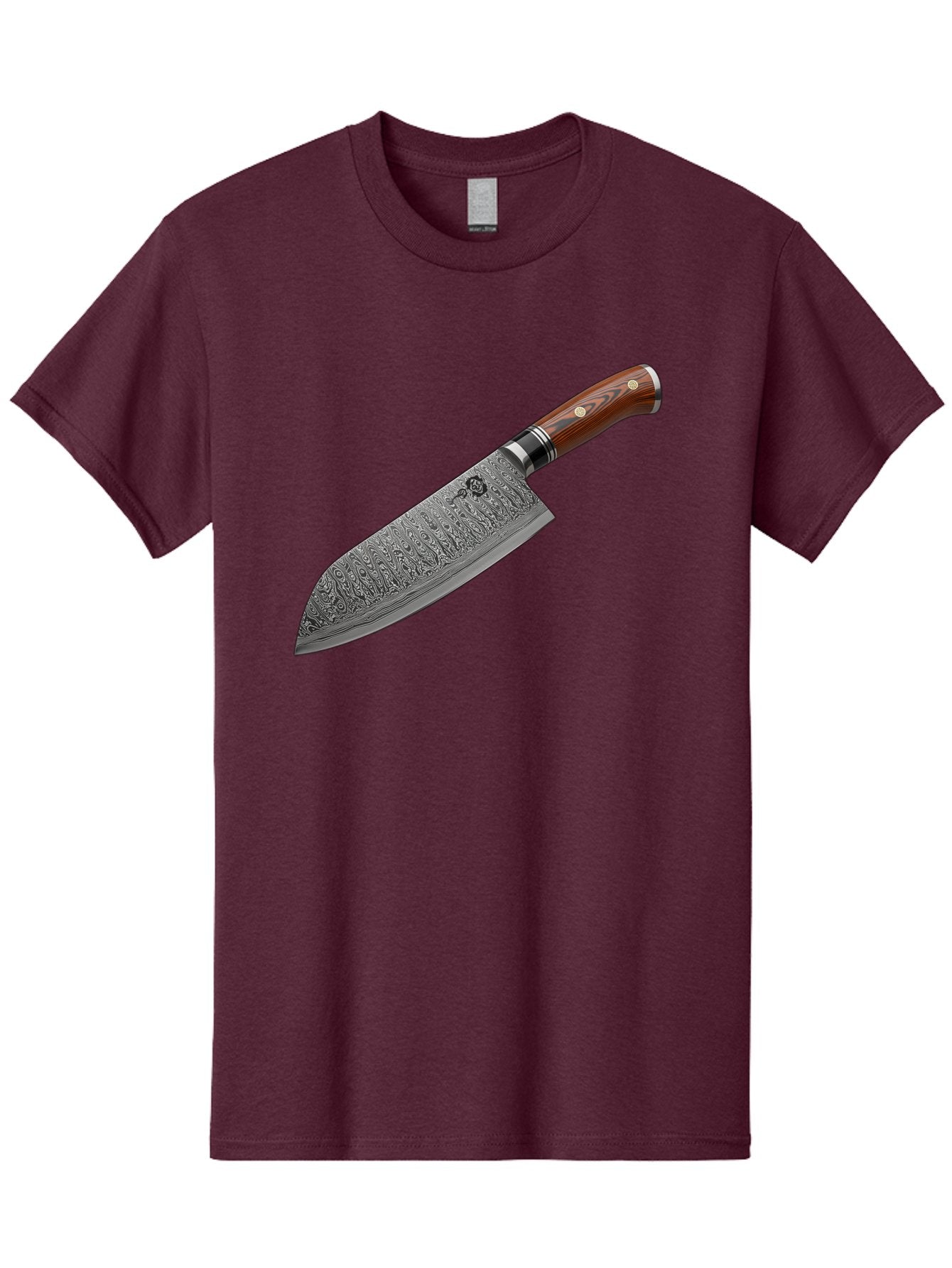 Damascus-Chef-S-Knife Men'S Graphic Tee, 100% Cotton, Comfortable Casual Summer Wear, Machine Washable, Damascus Steel Chef'S Knife, Kitchen Knife, Sharp Blade, Intricate Design, Wooden Handle, Brass Rivets, Chef'S Tool, Cutting Edge, Cookware Bac972 12