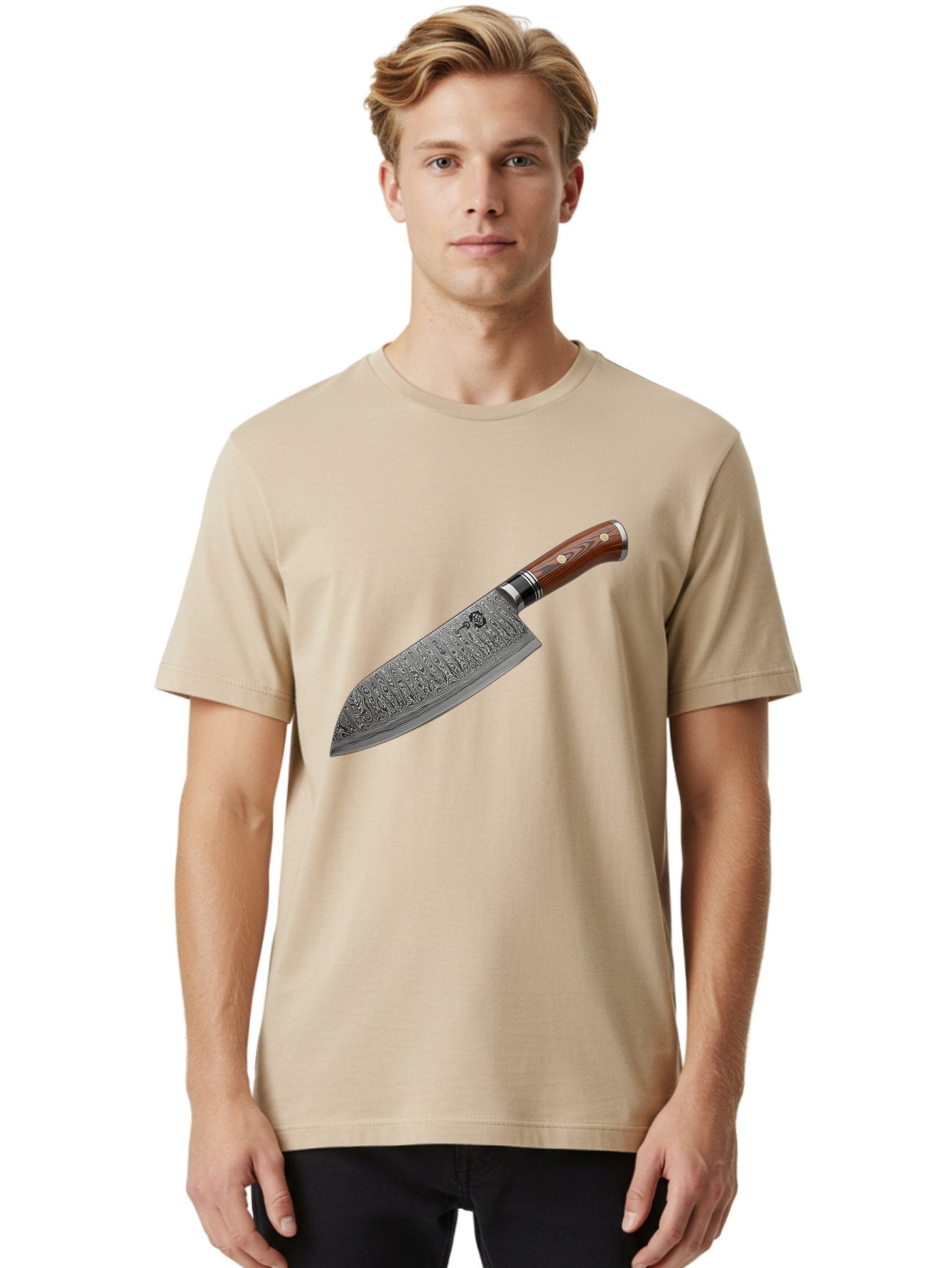 Damascus-Chef-S-Knife Men'S Graphic Tee, 100% Cotton, Comfortable Casual Summer Wear, Machine Washable, Damascus Steel Chef'S Knife, Kitchen Knife, Sharp Blade, Intricate Design, Wooden Handle, Brass Rivets, Chef'S Tool, Cutting Edge, Cookware Bac972 30