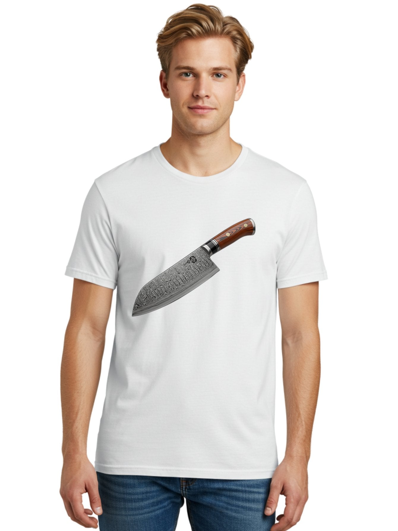 Damascus-Chef-S-Knife Men'S Graphic Tee, 100% Cotton, Comfortable Casual Summer Wear, Machine Washable, Damascus Steel Chef'S Knife, Kitchen Knife, Sharp Blade, Intricate Design, Wooden Handle, Brass Rivets, Chef'S Tool, Cutting Edge, Cookware Bac972 27