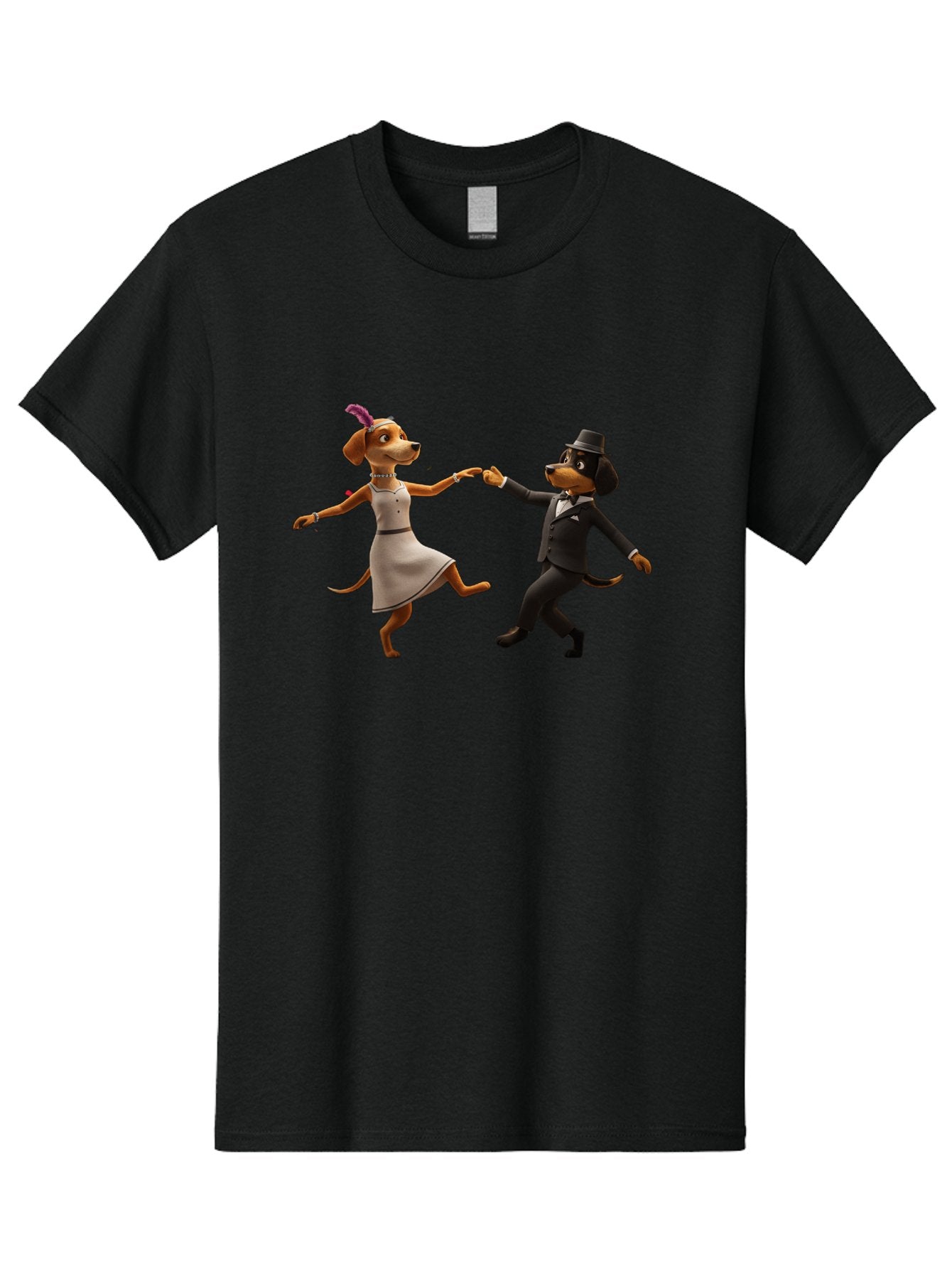 Dancing-Dogs Men'S Graphic Tee, 100% Cotton, Comfortable Casual Summer Wear, Machine Washable, Anthropomorphic Dogs Dancing Together, Lady Dog In A Dress And Hat, Gentleman Dog In A Suit, Romantic Dance, Dog Couple, Illustration, Bac973 5