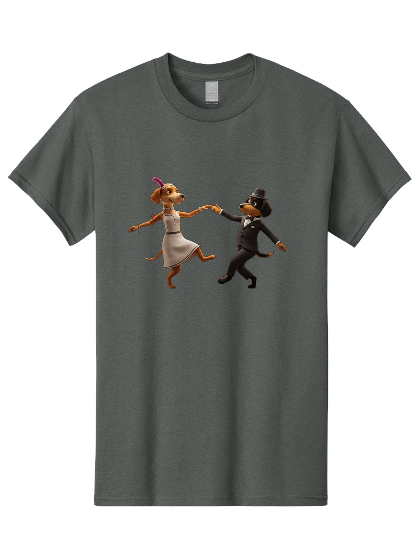 Dancing-Dogs Men'S Graphic Tee, 100% Cotton, Comfortable Casual Summer Wear, Machine Washable, Anthropomorphic Dogs Dancing Together, Lady Dog In A Dress And Hat, Gentleman Dog In A Suit, Romantic Dance, Dog Couple, Illustration, Bac973 13
