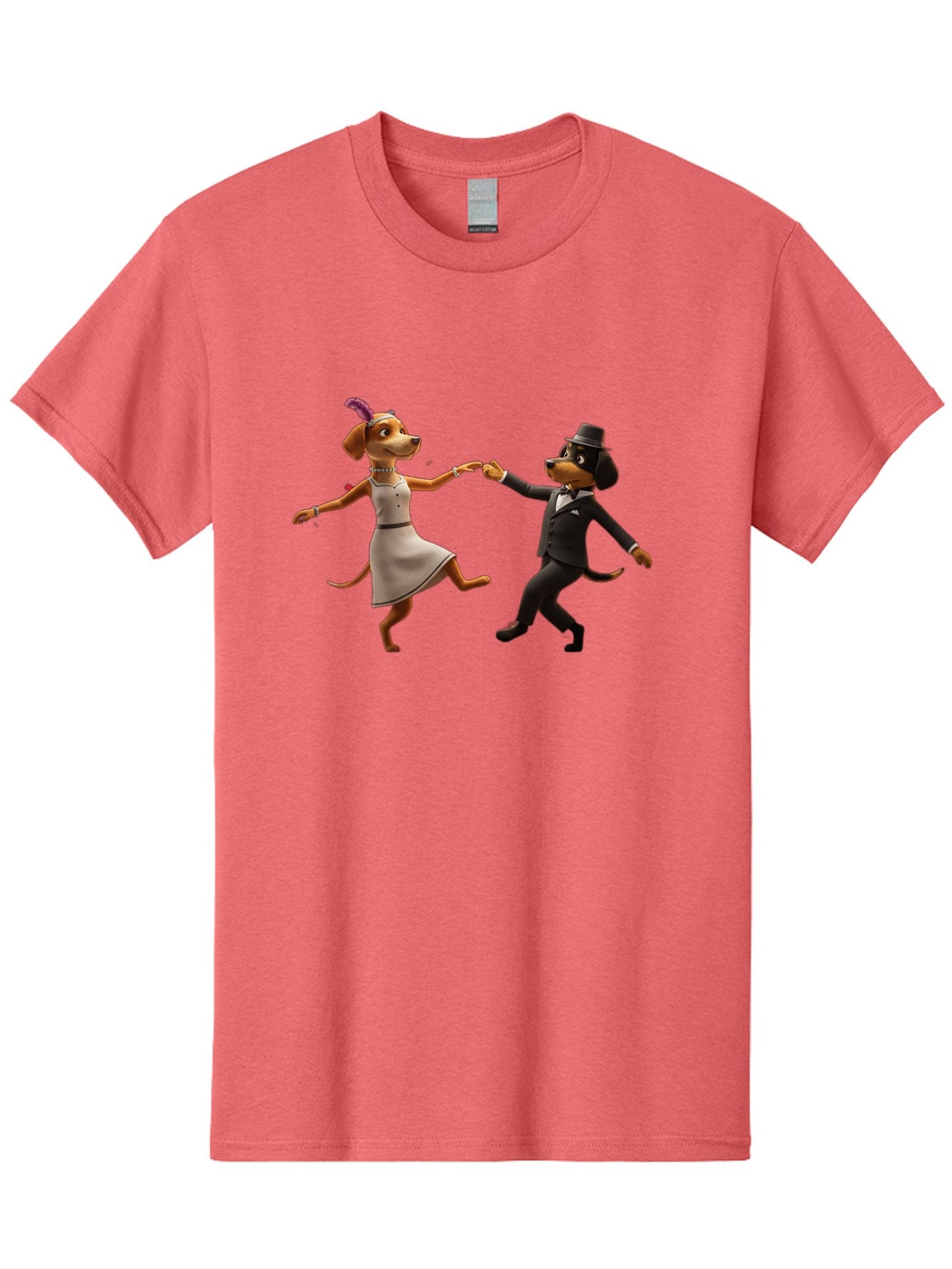 Dancing-Dogs Men'S Graphic Tee, 100% Cotton, Comfortable Casual Summer Wear, Machine Washable, Anthropomorphic Dogs Dancing Together, Lady Dog In A Dress And Hat, Gentleman Dog In A Suit, Romantic Dance, Dog Couple, Illustration, Bac973 7