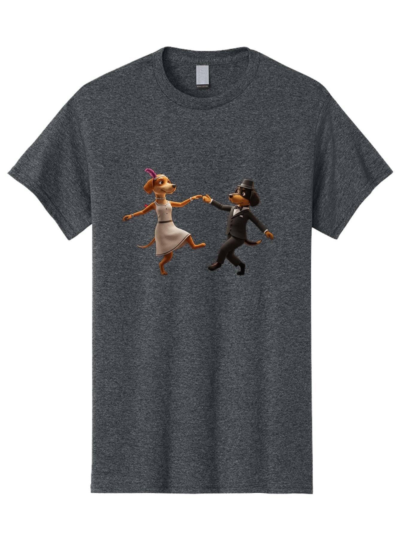 Dancing-Dogs Men'S Graphic Tee, 100% Cotton, Comfortable Casual Summer Wear, Machine Washable, Anthropomorphic Dogs Dancing Together, Lady Dog In A Dress And Hat, Gentleman Dog In A Suit, Romantic Dance, Dog Couple, Illustration, Bac973 11
