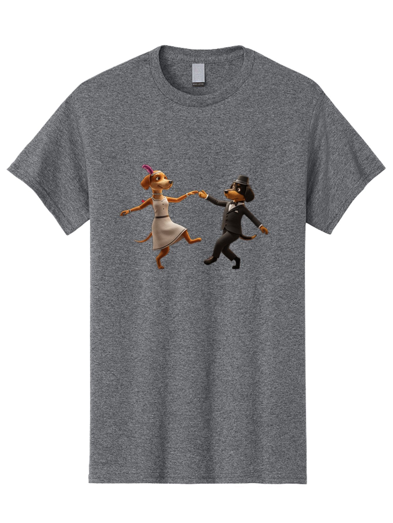 Dancing-Dogs Men'S Graphic Tee, 100% Cotton, Comfortable Casual Summer Wear, Machine Washable, Anthropomorphic Dogs Dancing Together, Lady Dog In A Dress And Hat, Gentleman Dog In A Suit, Romantic Dance, Dog Couple, Illustration, Bac973 3