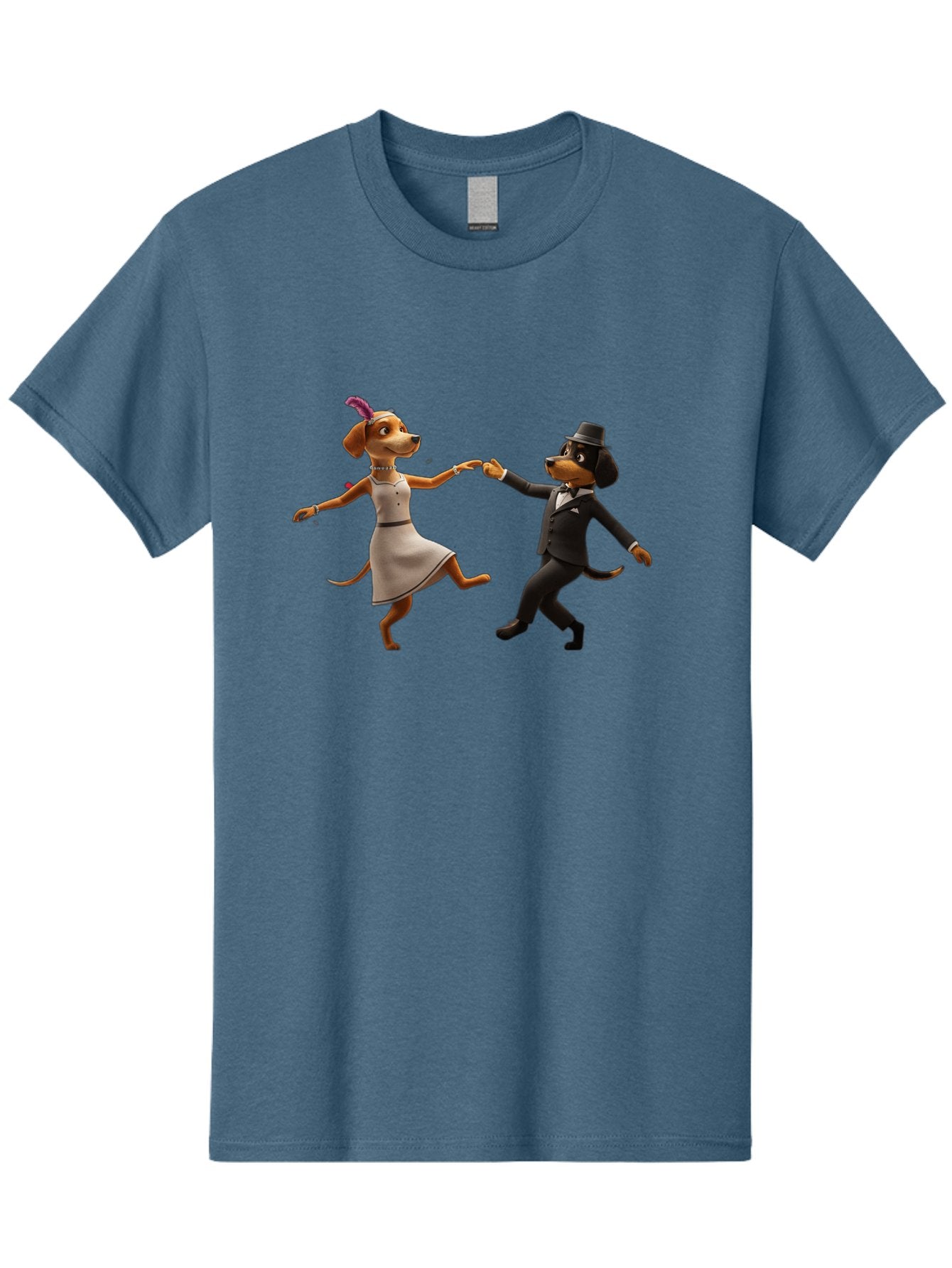 Dancing-Dogs Men'S Graphic Tee, 100% Cotton, Comfortable Casual Summer Wear, Machine Washable, Anthropomorphic Dogs Dancing Together, Lady Dog In A Dress And Hat, Gentleman Dog In A Suit, Romantic Dance, Dog Couple, Illustration, Bac973 14