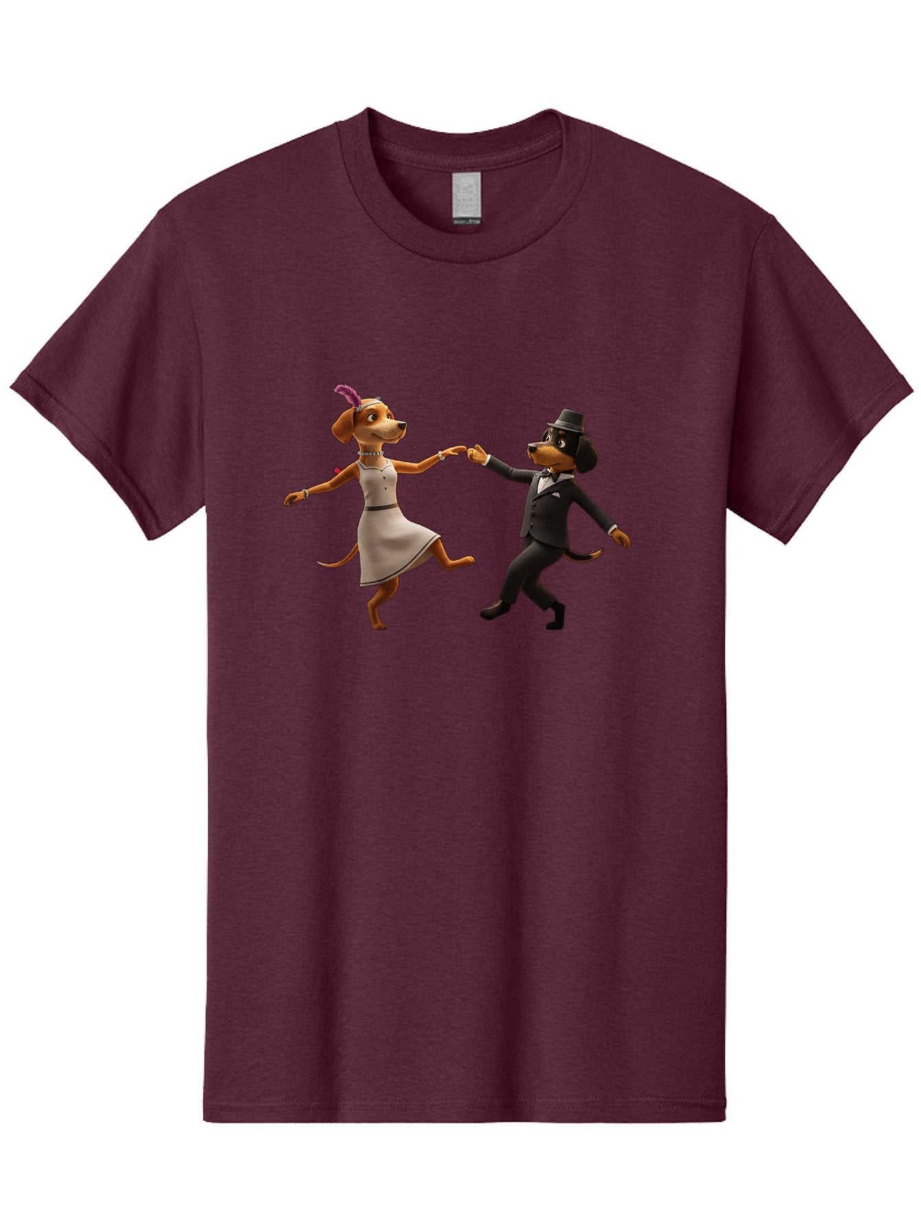 Dancing-Dogs Men'S Graphic Tee, 100% Cotton, Comfortable Casual Summer Wear, Machine Washable, Anthropomorphic Dogs Dancing Together, Lady Dog In A Dress And Hat, Gentleman Dog In A Suit, Romantic Dance, Dog Couple, Illustration, Bac973