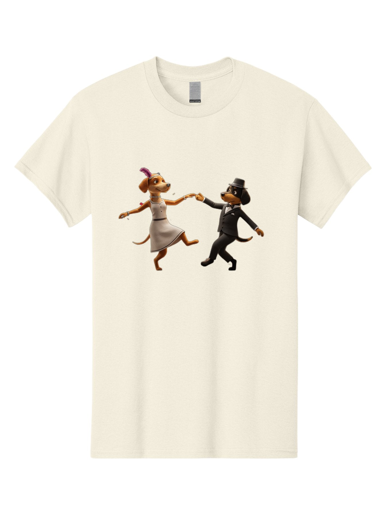 Dancing-Dogs Men'S Graphic Tee, 100% Cotton, Comfortable Casual Summer Wear, Machine Washable, Anthropomorphic Dogs Dancing Together, Lady Dog In A Dress And Hat, Gentleman Dog In A Suit, Romantic Dance, Dog Couple, Illustration, Bac973