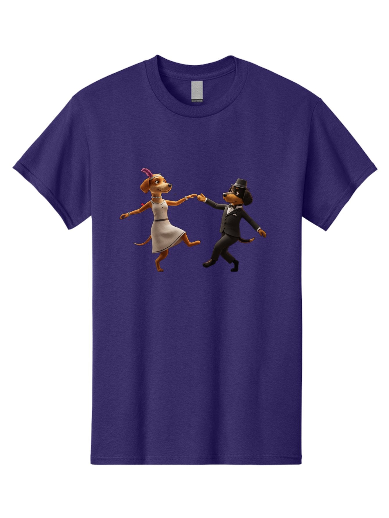 Dancing-Dogs Men'S Graphic Tee, 100% Cotton, Comfortable Casual Summer Wear, Machine Washable, Anthropomorphic Dogs Dancing Together, Lady Dog In A Dress And Hat, Gentleman Dog In A Suit, Romantic Dance, Dog Couple, Illustration, Bac973 8