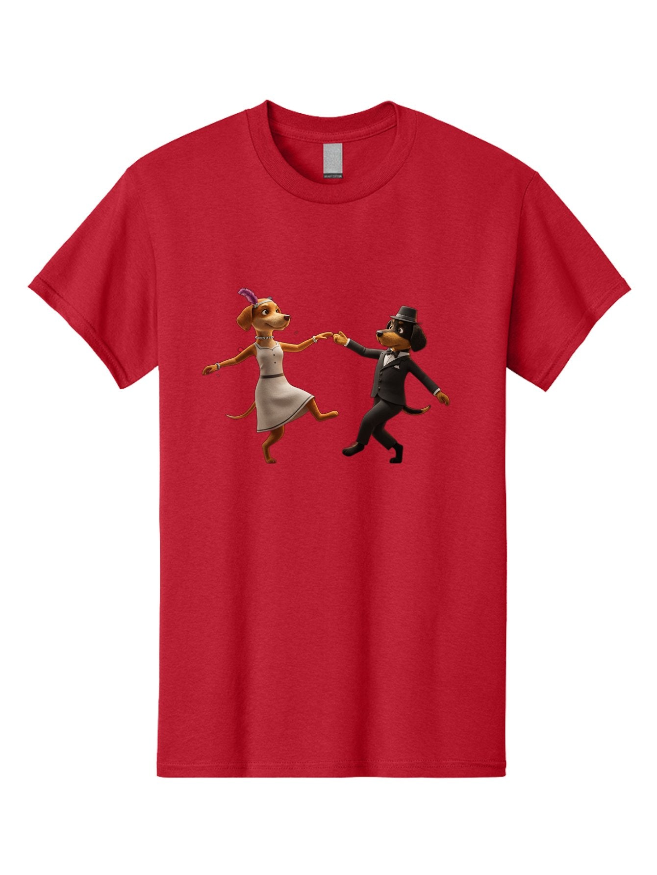 Dancing-Dogs Men'S Graphic Tee, 100% Cotton, Comfortable Casual Summer Wear, Machine Washable, Anthropomorphic Dogs Dancing Together, Lady Dog In A Dress And Hat, Gentleman Dog In A Suit, Romantic Dance, Dog Couple, Illustration, Bac973 6
