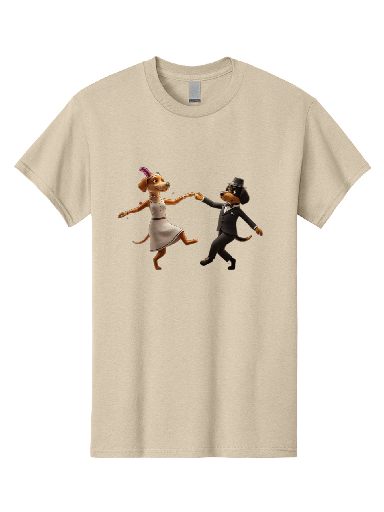 Dancing-Dogs Men'S Graphic Tee, 100% Cotton, Comfortable Casual Summer Wear, Machine Washable, Anthropomorphic Dogs Dancing Together, Lady Dog In A Dress And Hat, Gentleman Dog In A Suit, Romantic Dance, Dog Couple, Illustration, Bac973 10