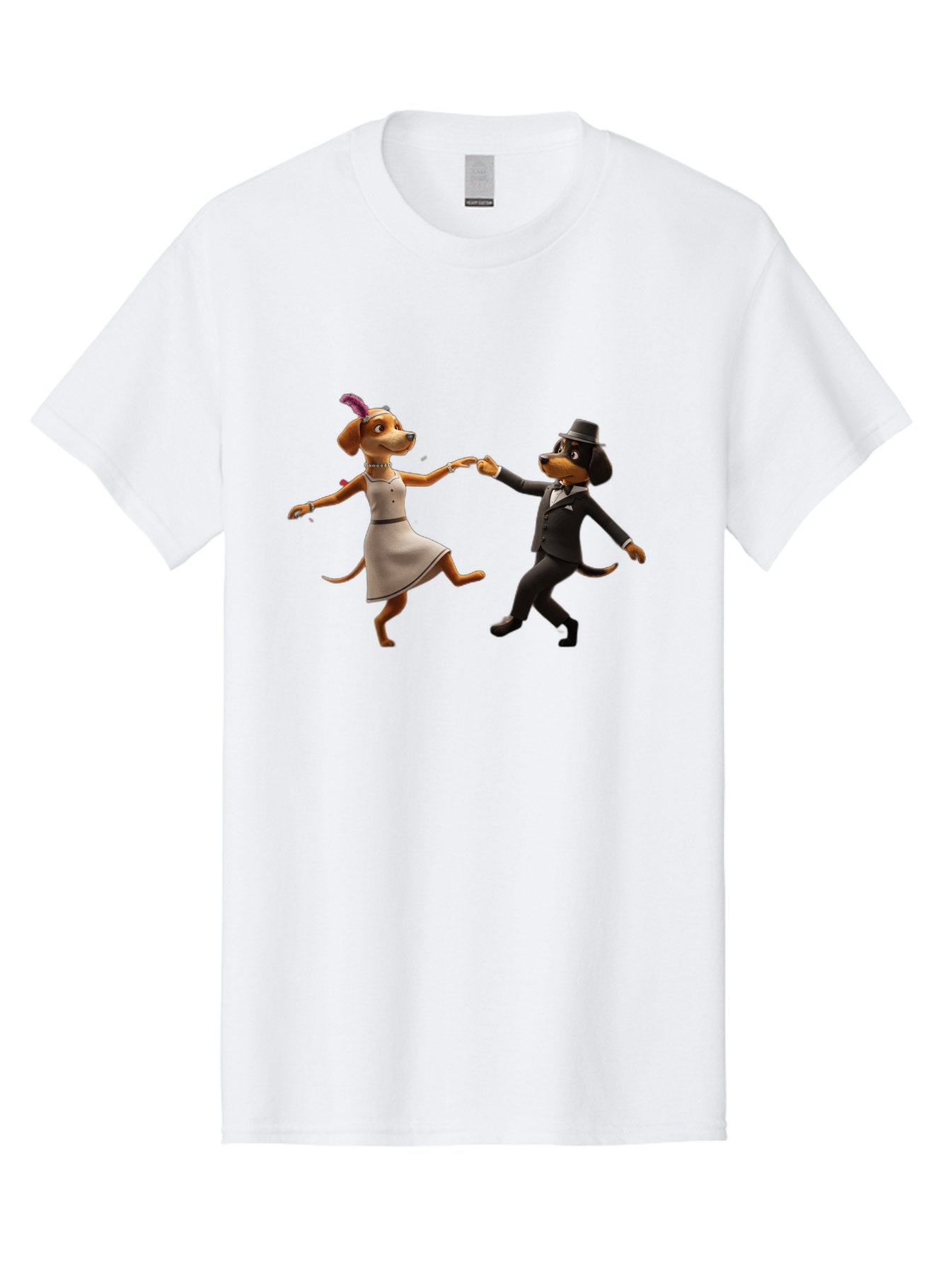 Dancing-Dogs Men'S Graphic Tee, 100% Cotton, Comfortable Casual Summer Wear, Machine Washable, Anthropomorphic Dogs Dancing Together, Lady Dog In A Dress And Hat, Gentleman Dog In A Suit, Romantic Dance, Dog Couple, Illustration, Bac973 9