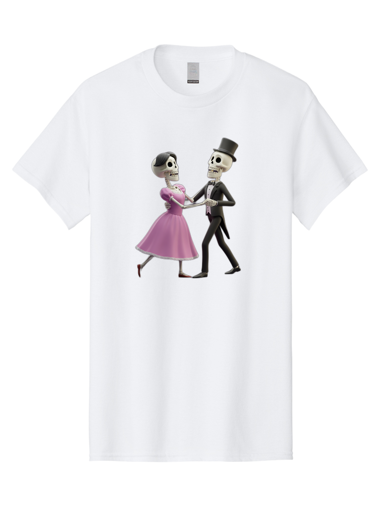 Dancing-Skeletons Men'S Graphic Tee, 100% Cotton, Comfortable Casual Summer Wear, Machine Washable, Skeleton Couple Dancing, Day Of The Dead Celebration, Calavera Fashion, Traditional Mexican Attire, Sugar Skull Makeup, Waltz Dance, Bac974 14