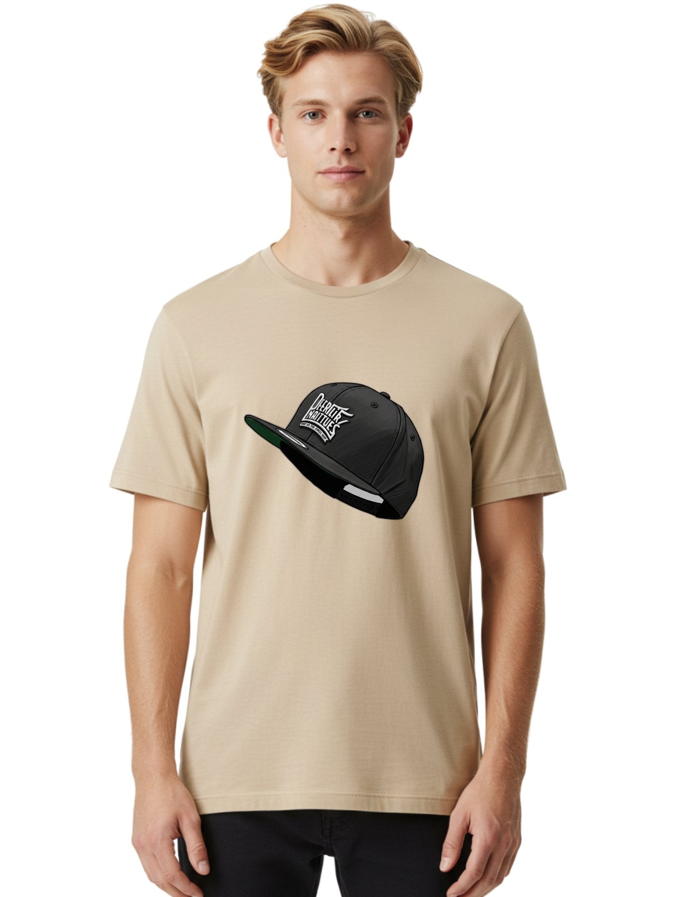 Darktrix-Koutures Men'S Graphic Tee, 100% Cotton, Comfortable Casual Summer Wear, Machine Washable, Black Snapback Hat, Darby Knights Logo, Streetwear Fashion, Casual Wear, Sports Cap, Graffitistyle Text, White Logo On Black Cap Bac976 25