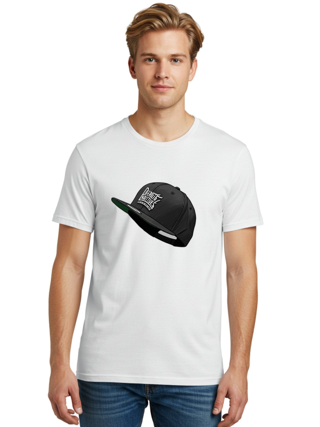 Darktrix-Koutures Men'S Graphic Tee, 100% Cotton, Comfortable Casual Summer Wear, Machine Washable, Black Snapback Hat, Darby Knights Logo, Streetwear Fashion, Casual Wear, Sports Cap, Graffitistyle Text, White Logo On Black Cap Bac976 19