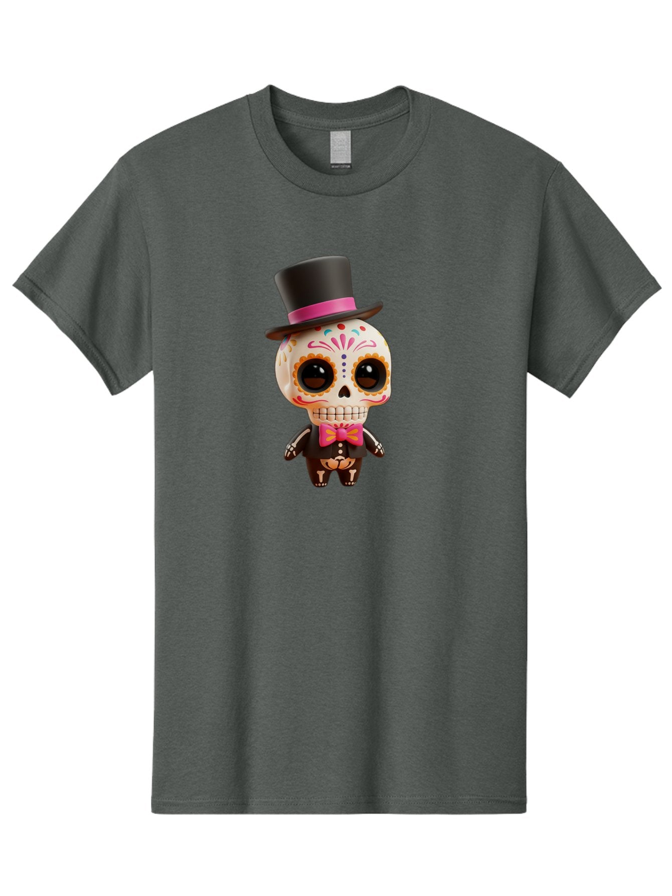 Day-Of-The-Dead-Skeleton Men'S Graphic Tee, 100% Cotton, Comfortable Casual Summer Wear, Machine Washable, Sugar Skull, Day Of The Dead, Dia De Los Muertos, Skeleton Figurine, Colorful Decorations, Festive Attire, Top Hat, Bow Tie, Bac977