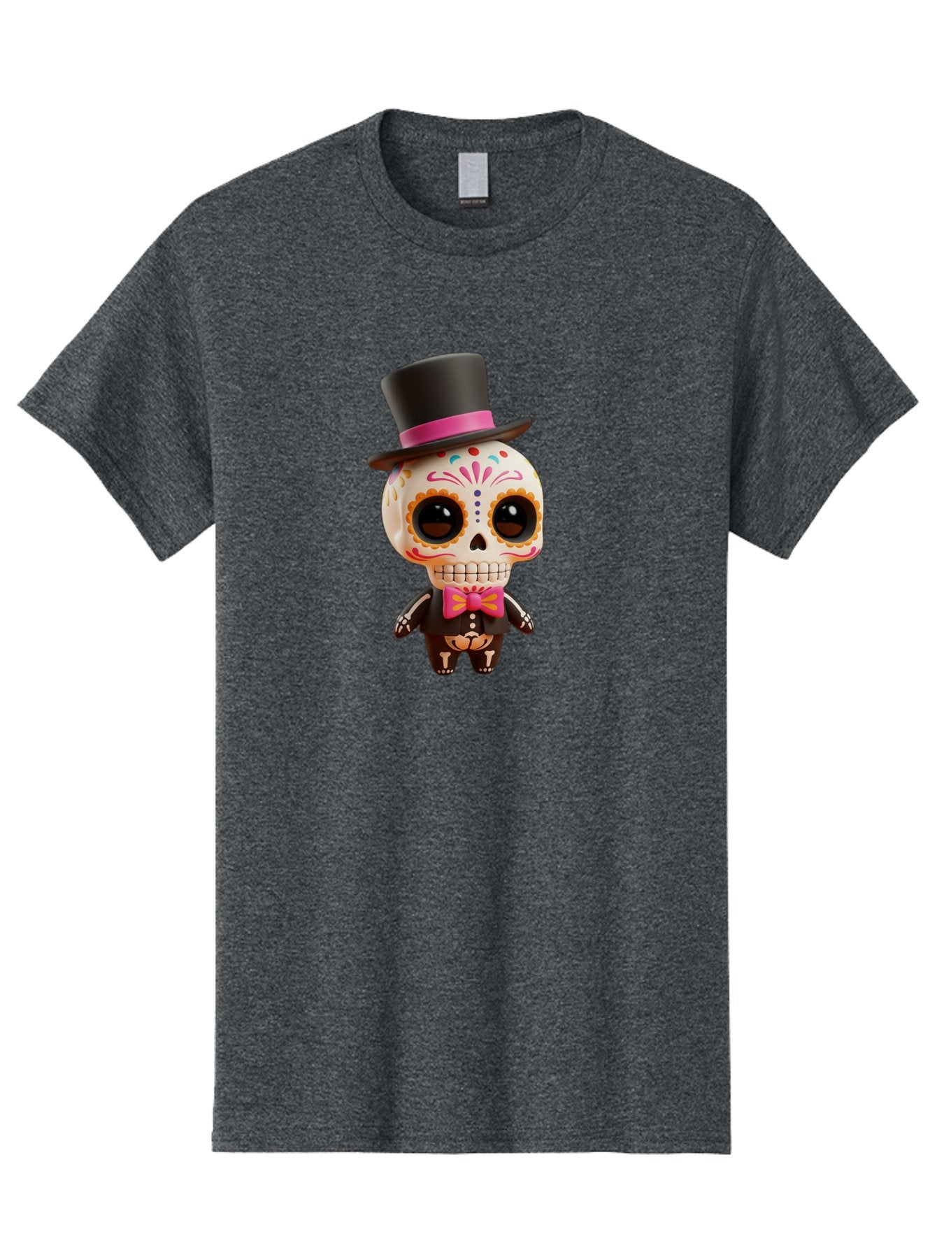 Day-Of-The-Dead-Skeleton Men'S Graphic Tee, 100% Cotton, Comfortable Casual Summer Wear, Machine Washable, Sugar Skull, Day Of The Dead, Dia De Los Muertos, Skeleton Figurine, Colorful Decorations, Festive Attire, Top Hat, Bow Tie, Bac977 7