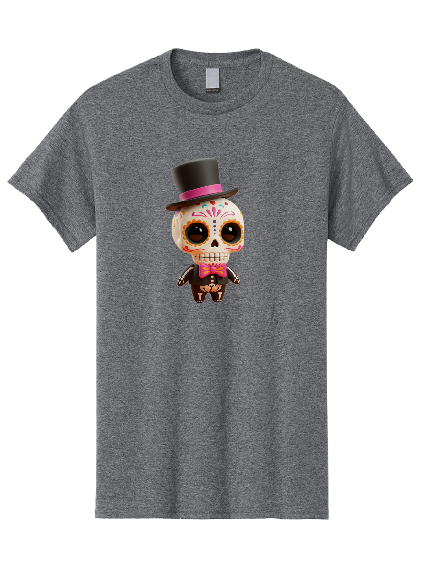 Day-Of-The-Dead-Skeleton Men'S Graphic Tee, 100% Cotton, Comfortable Casual Summer Wear, Machine Washable, Sugar Skull, Day Of The Dead, Dia De Los Muertos, Skeleton Figurine, Colorful Decorations, Festive Attire, Top Hat, Bow Tie, Bac977 6