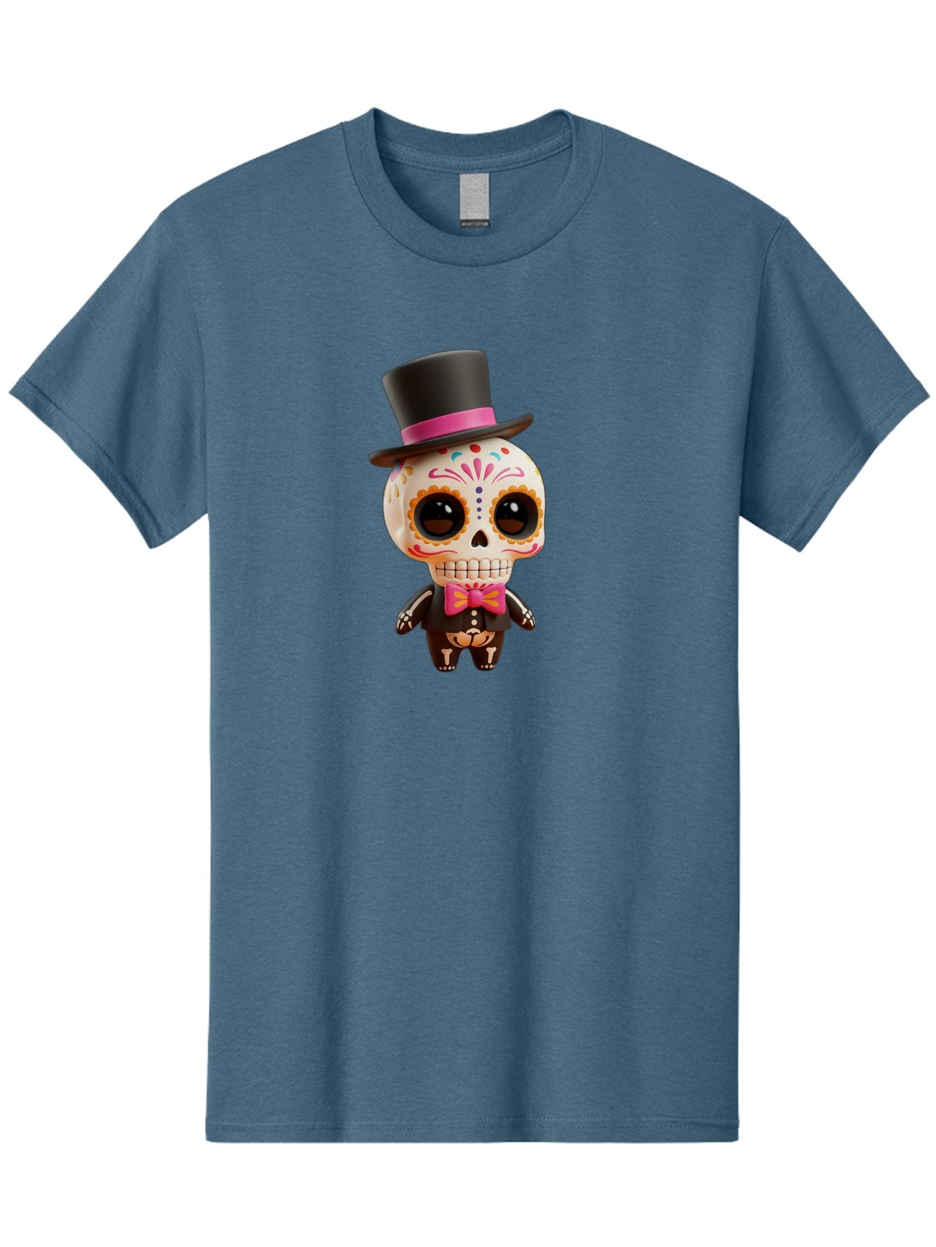 Day-Of-The-Dead-Skeleton Men'S Graphic Tee, 100% Cotton, Comfortable Casual Summer Wear, Machine Washable, Sugar Skull, Day Of The Dead, Dia De Los Muertos, Skeleton Figurine, Colorful Decorations, Festive Attire, Top Hat, Bow Tie, Bac977 14