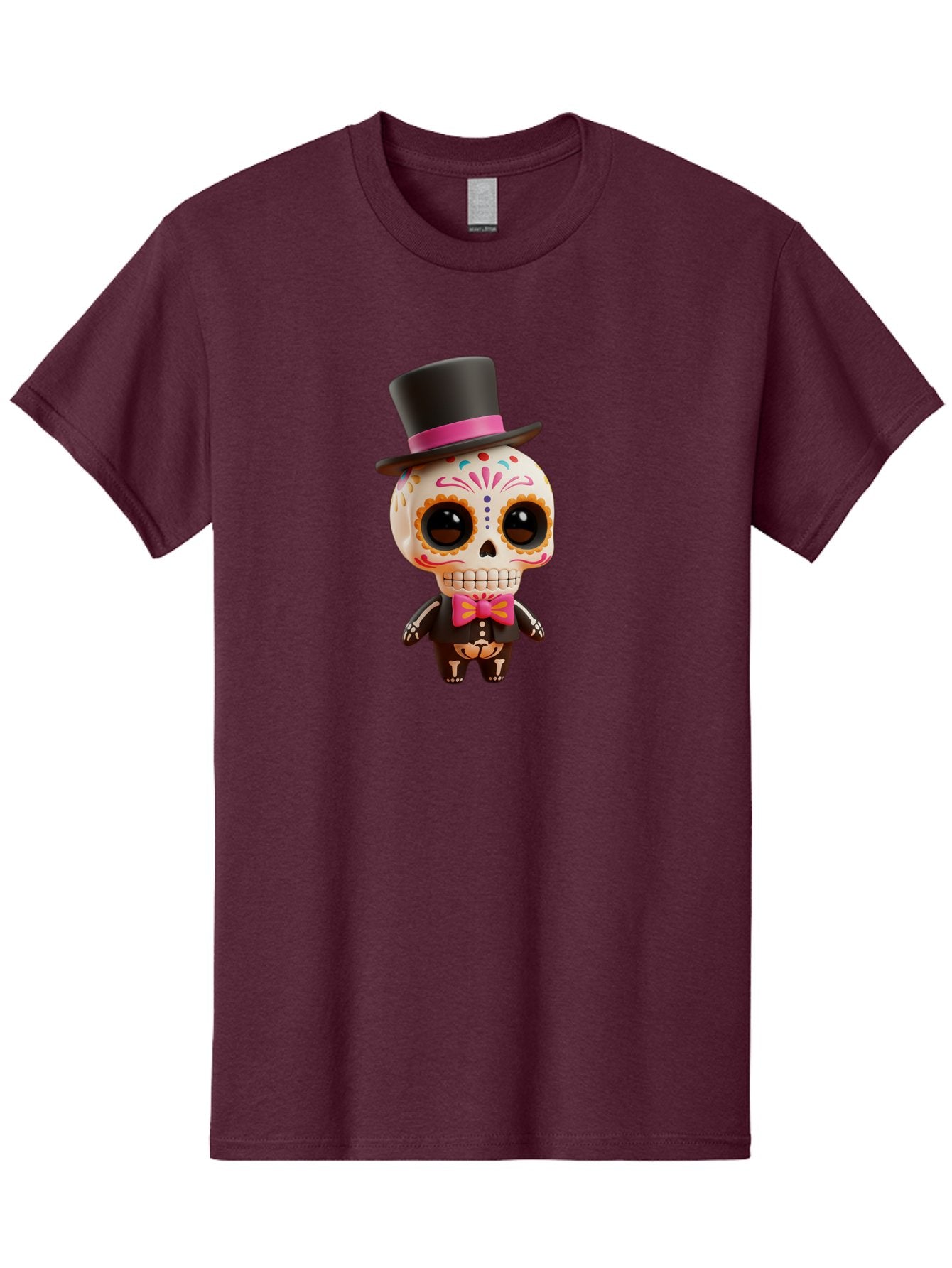 Day-Of-The-Dead-Skeleton Men'S Graphic Tee, 100% Cotton, Comfortable Casual Summer Wear, Machine Washable, Sugar Skull, Day Of The Dead, Dia De Los Muertos, Skeleton Figurine, Colorful Decorations, Festive Attire, Top Hat, Bow Tie, Bac977 3