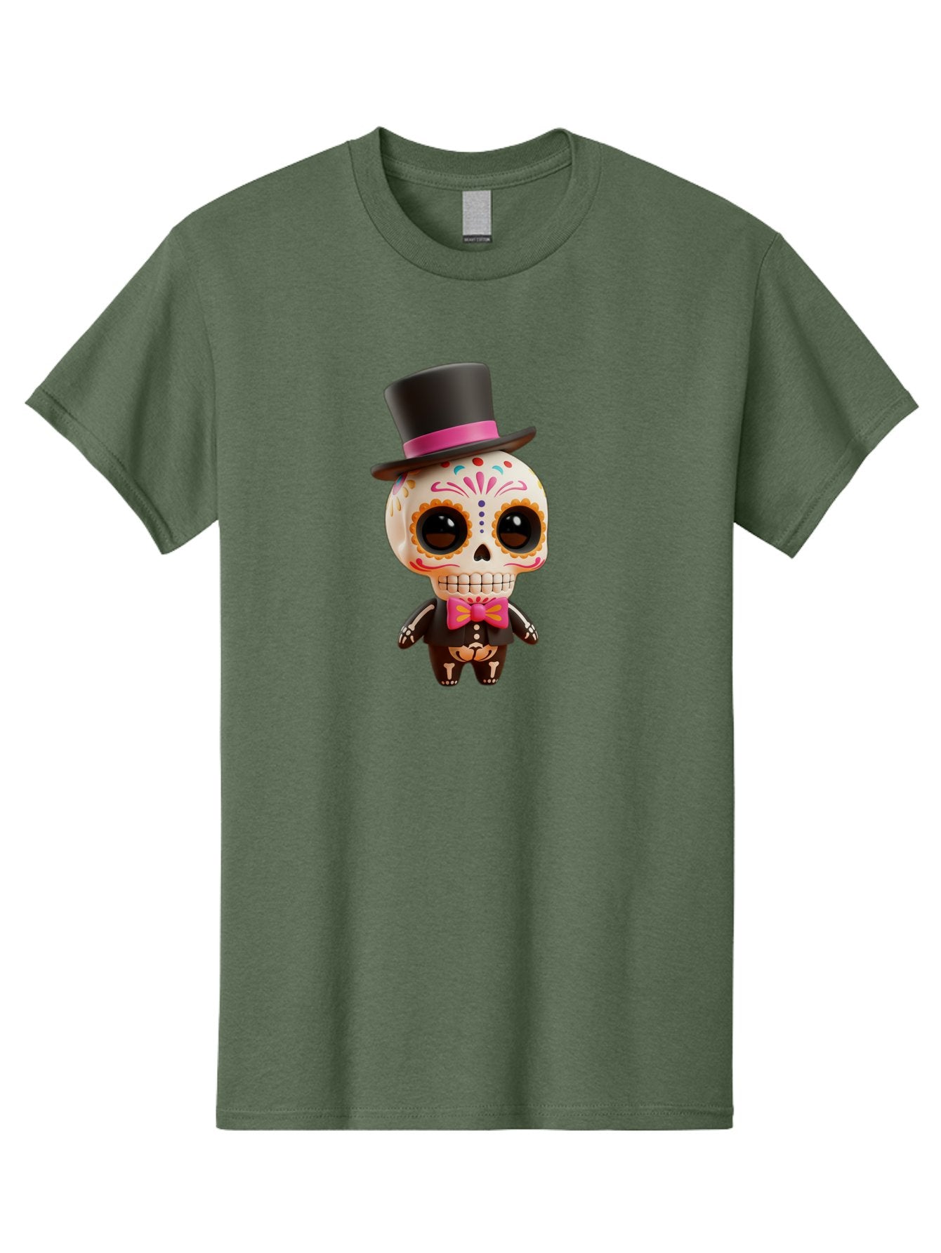 Day-Of-The-Dead-Skeleton Men'S Graphic Tee, 100% Cotton, Comfortable Casual Summer Wear, Machine Washable, Sugar Skull, Day Of The Dead, Dia De Los Muertos, Skeleton Figurine, Colorful Decorations, Festive Attire, Top Hat, Bow Tie, Bac977 4
