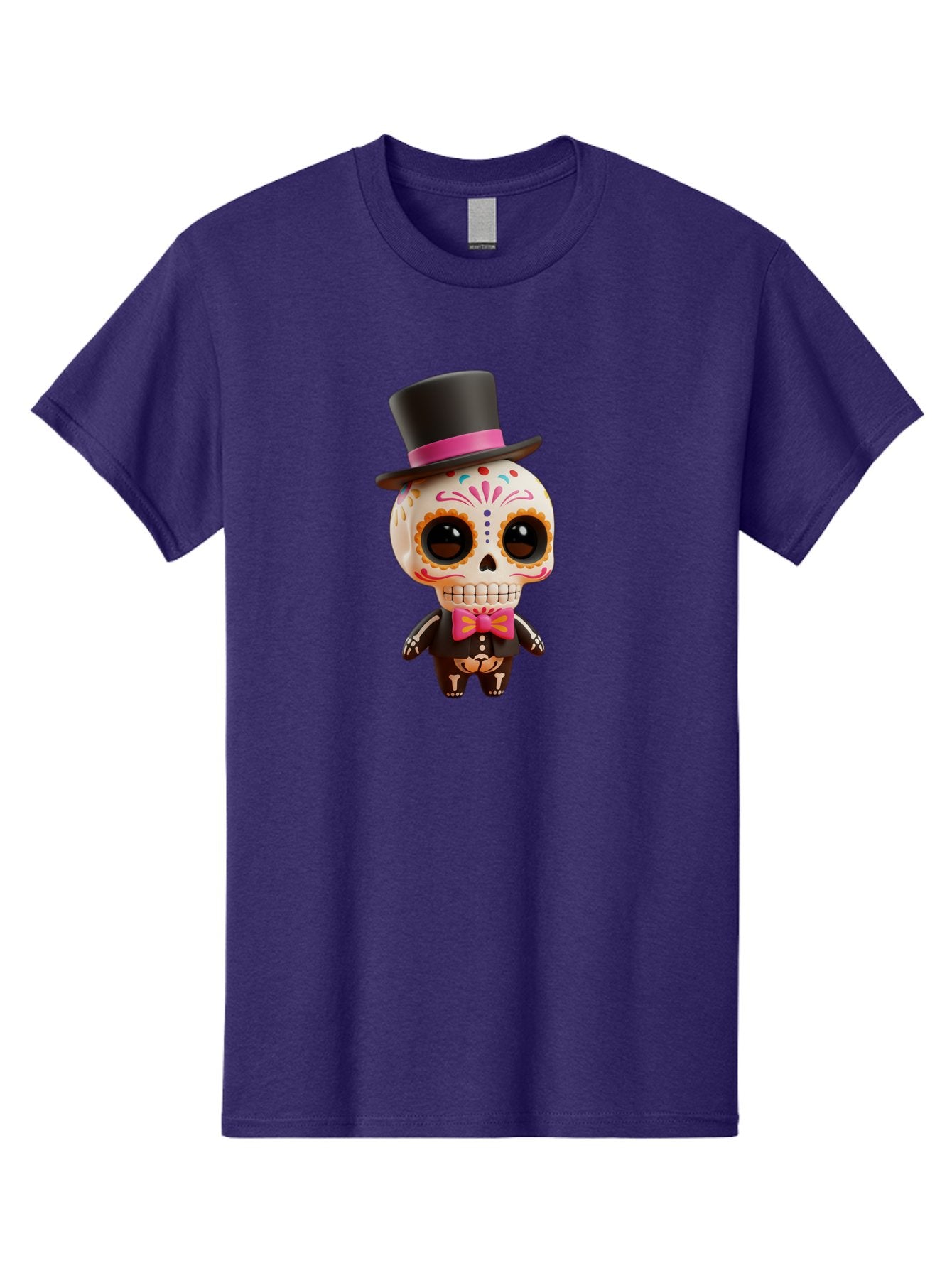 Day-Of-The-Dead-Skeleton Men'S Graphic Tee, 100% Cotton, Comfortable Casual Summer Wear, Machine Washable, Sugar Skull, Day Of The Dead, Dia De Los Muertos, Skeleton Figurine, Colorful Decorations, Festive Attire, Top Hat, Bow Tie, Bac977 12