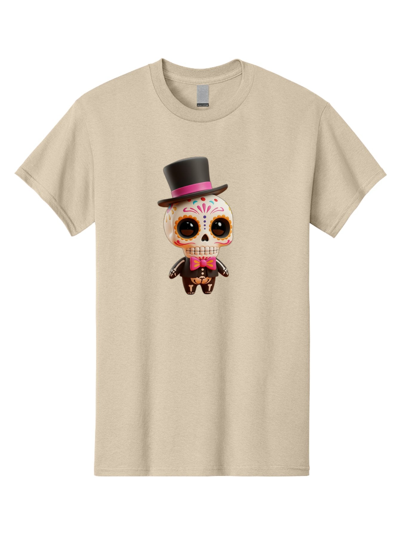 Day-Of-The-Dead-Skeleton Men'S Graphic Tee, 100% Cotton, Comfortable Casual Summer Wear, Machine Washable, Sugar Skull, Day Of The Dead, Dia De Los Muertos, Skeleton Figurine, Colorful Decorations, Festive Attire, Top Hat, Bow Tie, Bac977