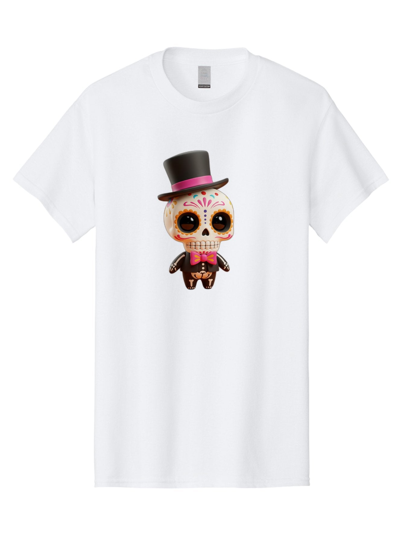 Day-Of-The-Dead-Skeleton Men'S Graphic Tee, 100% Cotton, Comfortable Casual Summer Wear, Machine Washable, Sugar Skull, Day Of The Dead, Dia De Los Muertos, Skeleton Figurine, Colorful Decorations, Festive Attire, Top Hat, Bow Tie, Bac977 15