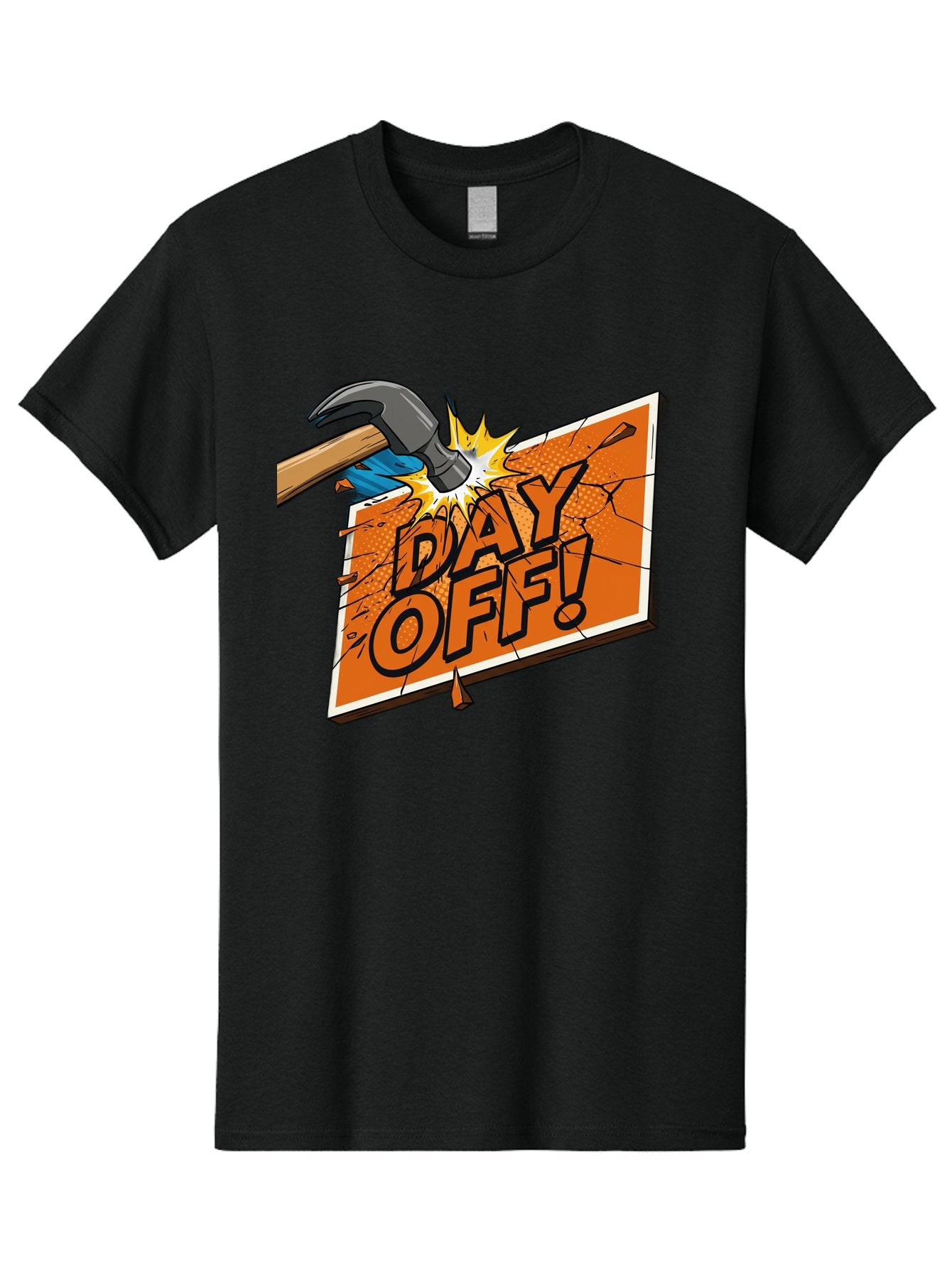 Day-Off-1 Men'S Graphic Tee, 100% Cotton, Comfortable Casual Summer Wear, Machine Washable, Day Off, Hammer Smashing Sign, Cartoon Humor, Comedic Relief, Breaking Rules, Relaxation, Leisure Time, Comical Illustration, Work-Life Balance Bac978 7