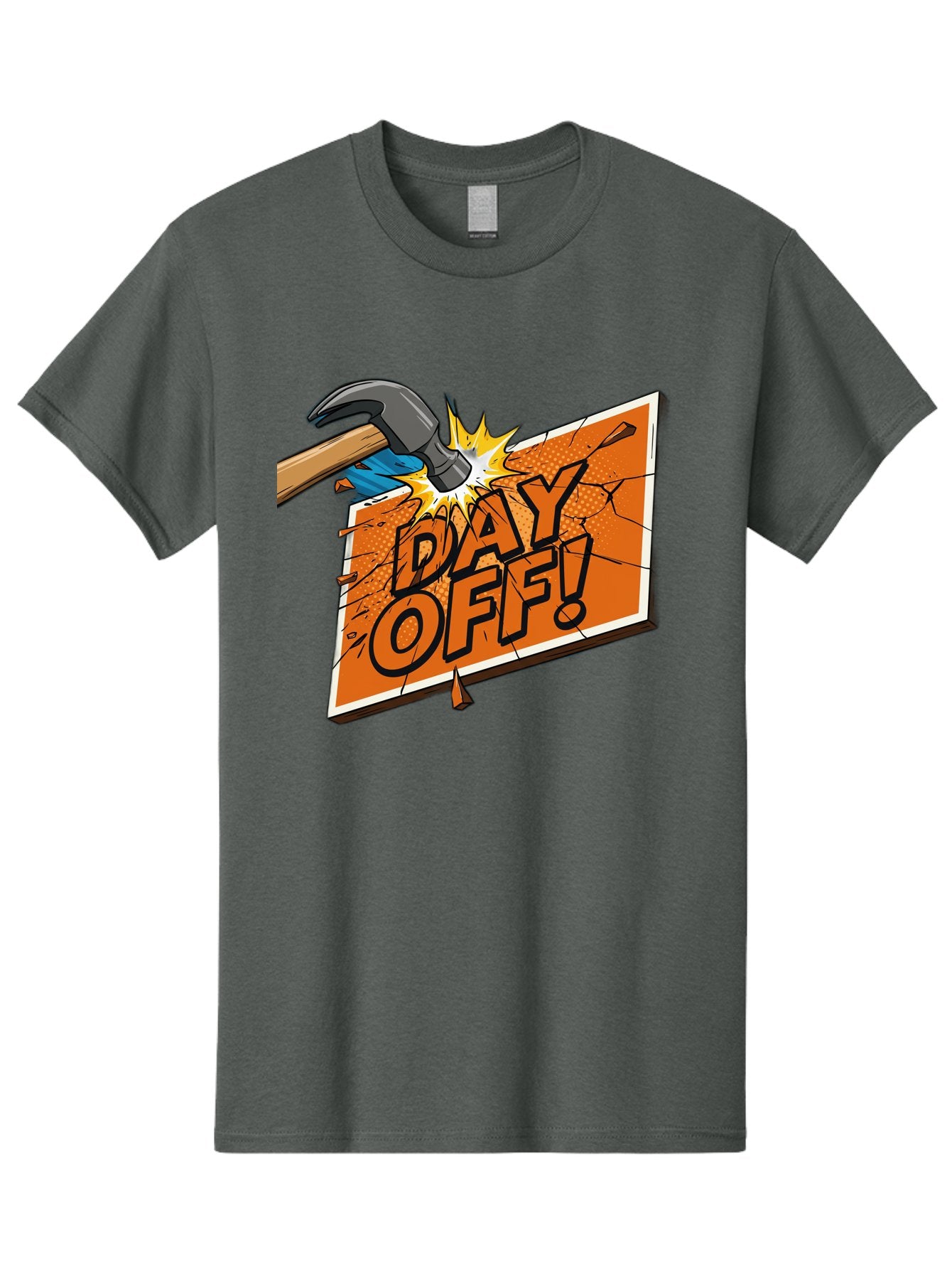 Day-Off-1 Men'S Graphic Tee, 100% Cotton, Comfortable Casual Summer Wear, Machine Washable, Day Off, Hammer Smashing Sign, Cartoon Humor, Comedic Relief, Breaking Rules, Relaxation, Leisure Time, Comical Illustration, Work-Life Balance Bac978 6