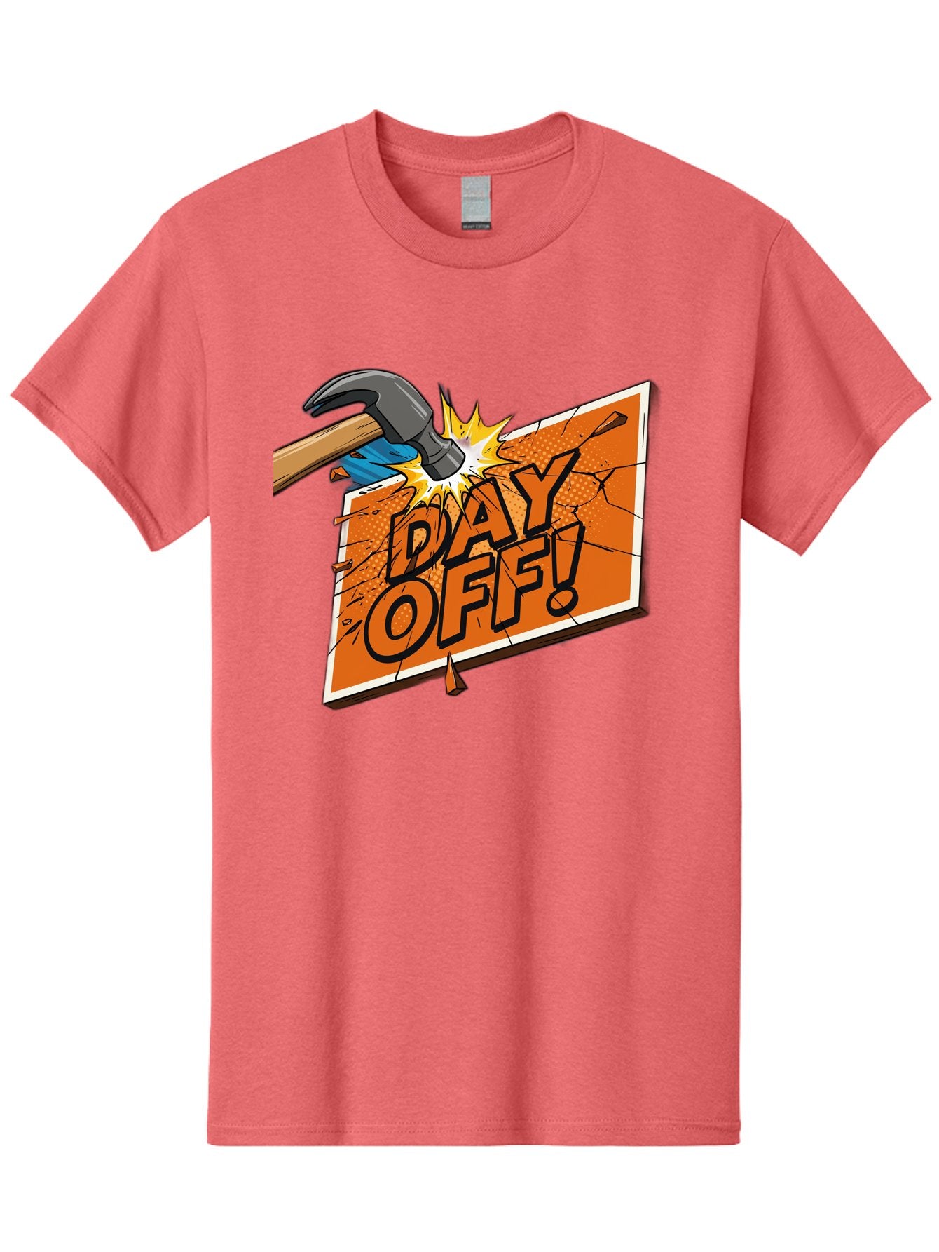 Day-Off-1 Men'S Graphic Tee, 100% Cotton, Comfortable Casual Summer Wear, Machine Washable, Day Off, Hammer Smashing Sign, Cartoon Humor, Comedic Relief, Breaking Rules, Relaxation, Leisure Time, Comical Illustration, Work-Life Balance Bac978