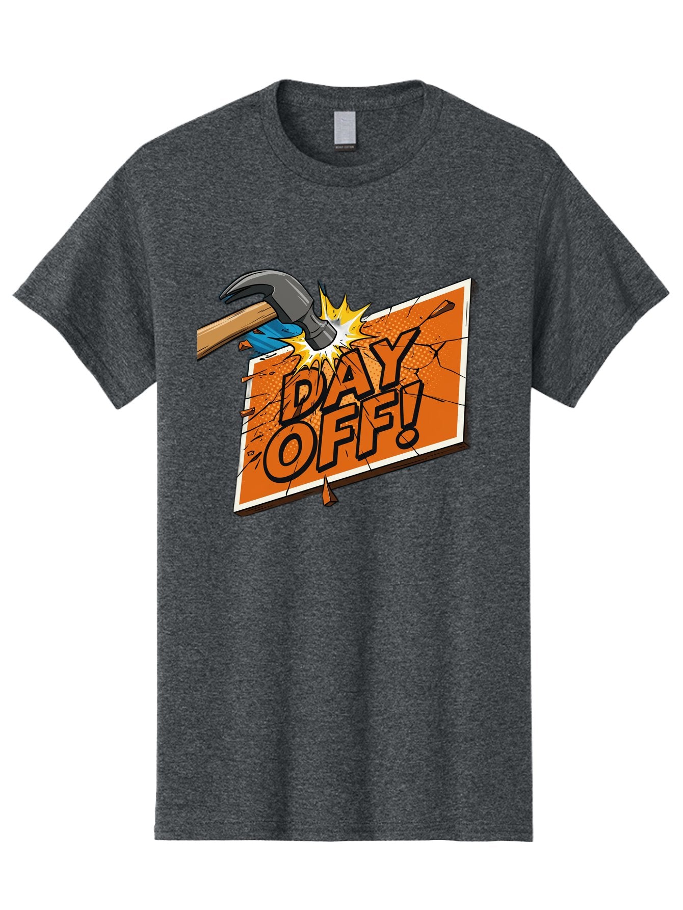 Day-Off-1 Men'S Graphic Tee, 100% Cotton, Comfortable Casual Summer Wear, Machine Washable, Day Off, Hammer Smashing Sign, Cartoon Humor, Comedic Relief, Breaking Rules, Relaxation, Leisure Time, Comical Illustration, Work-Life Balance Bac978 15